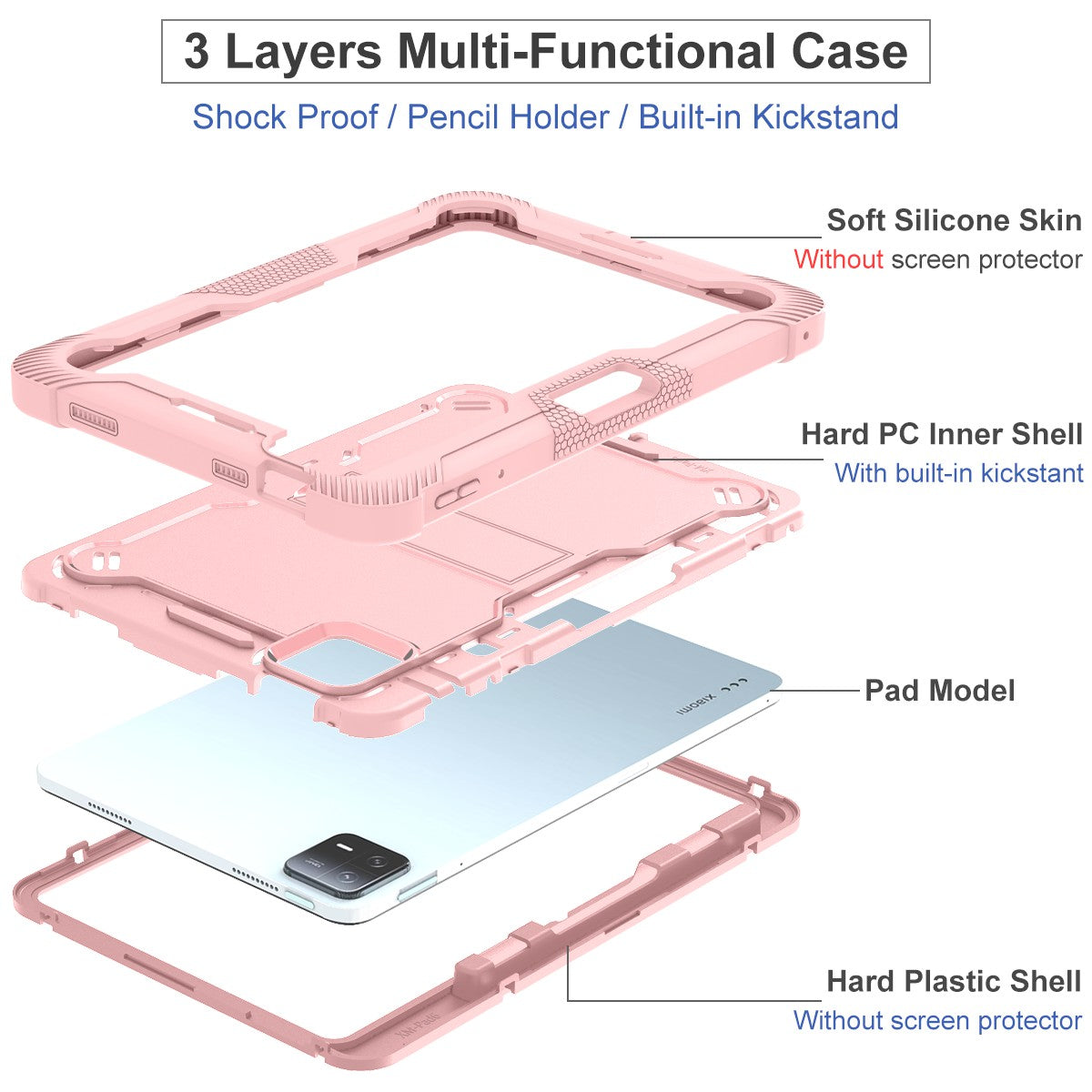 For Xiaomi Pad 6 / Pad 6 Pro Kickstand Tablet Cover Silicone + PC Shockproof Rugged Case