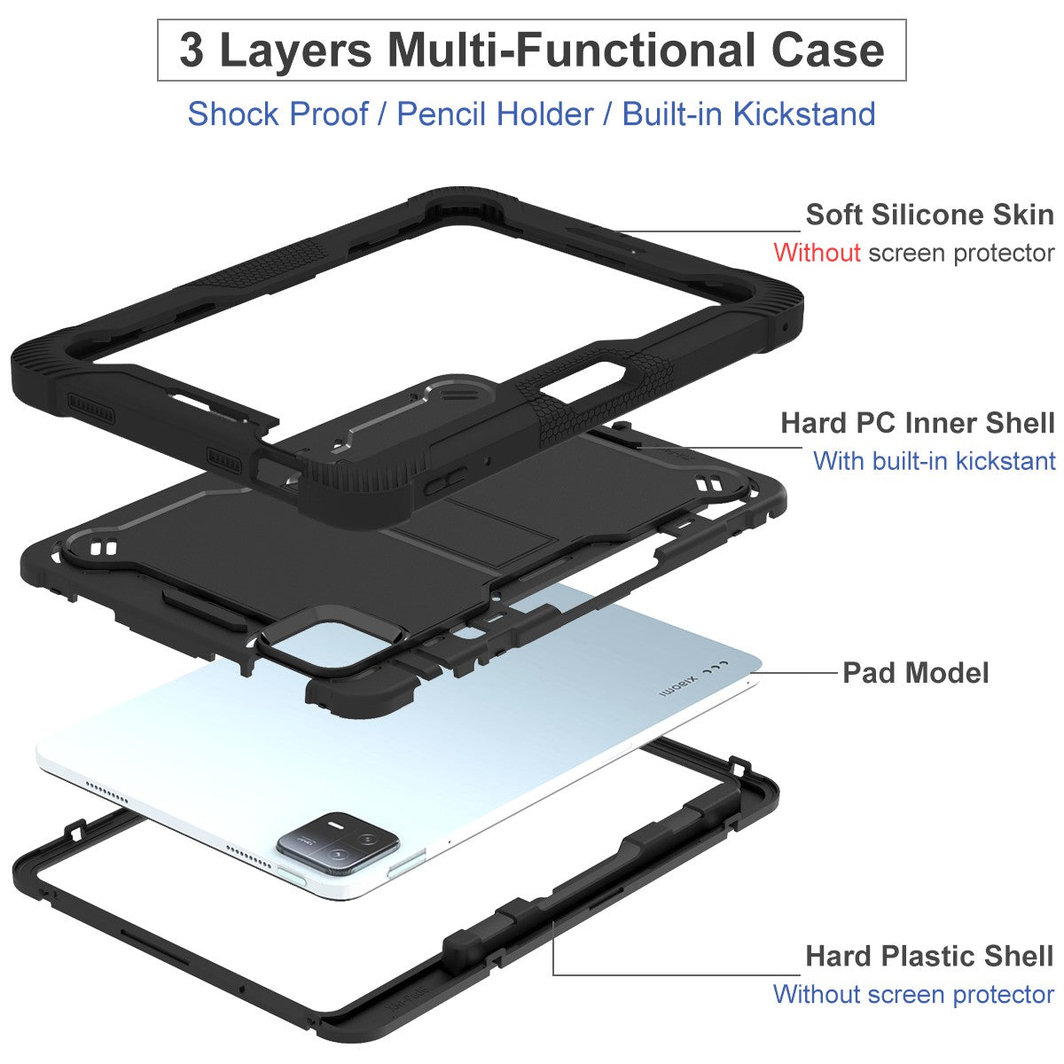 For Xiaomi Pad 6 / Pad 6 Pro Kickstand Tablet Cover Silicone + PC Shockproof Rugged Case