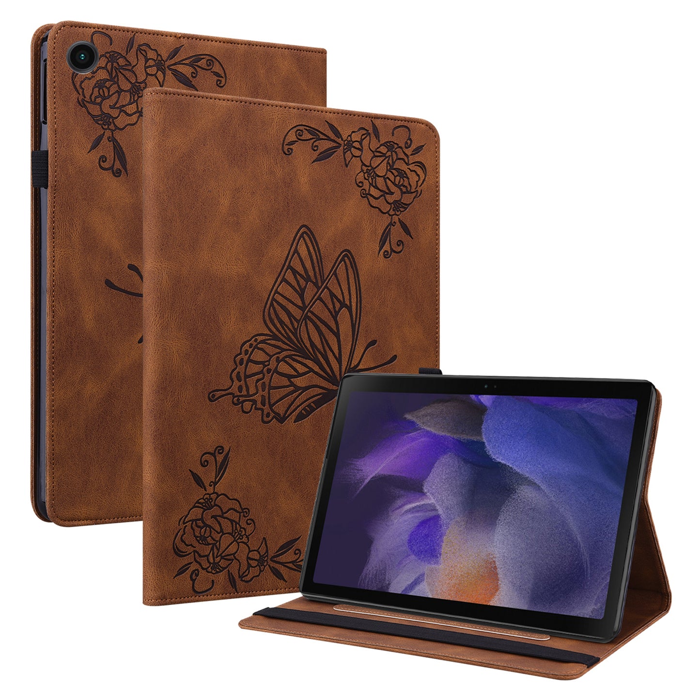 For Samsung Galaxy Tab A9 Leather Case Butterfly Flower Imprinted Tablet Cover