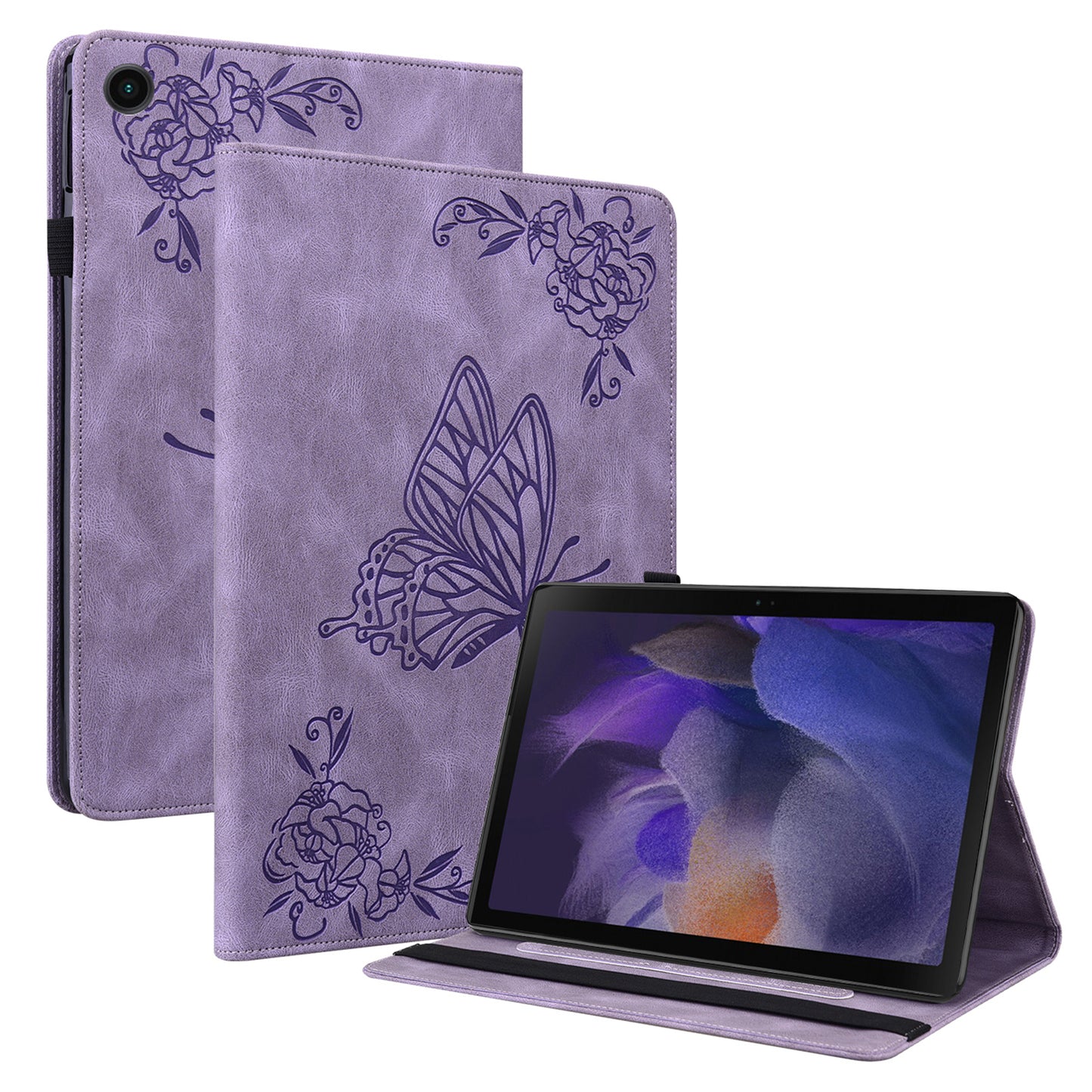 For Samsung Galaxy Tab A9 Leather Case Butterfly Flower Imprinted Tablet Cover