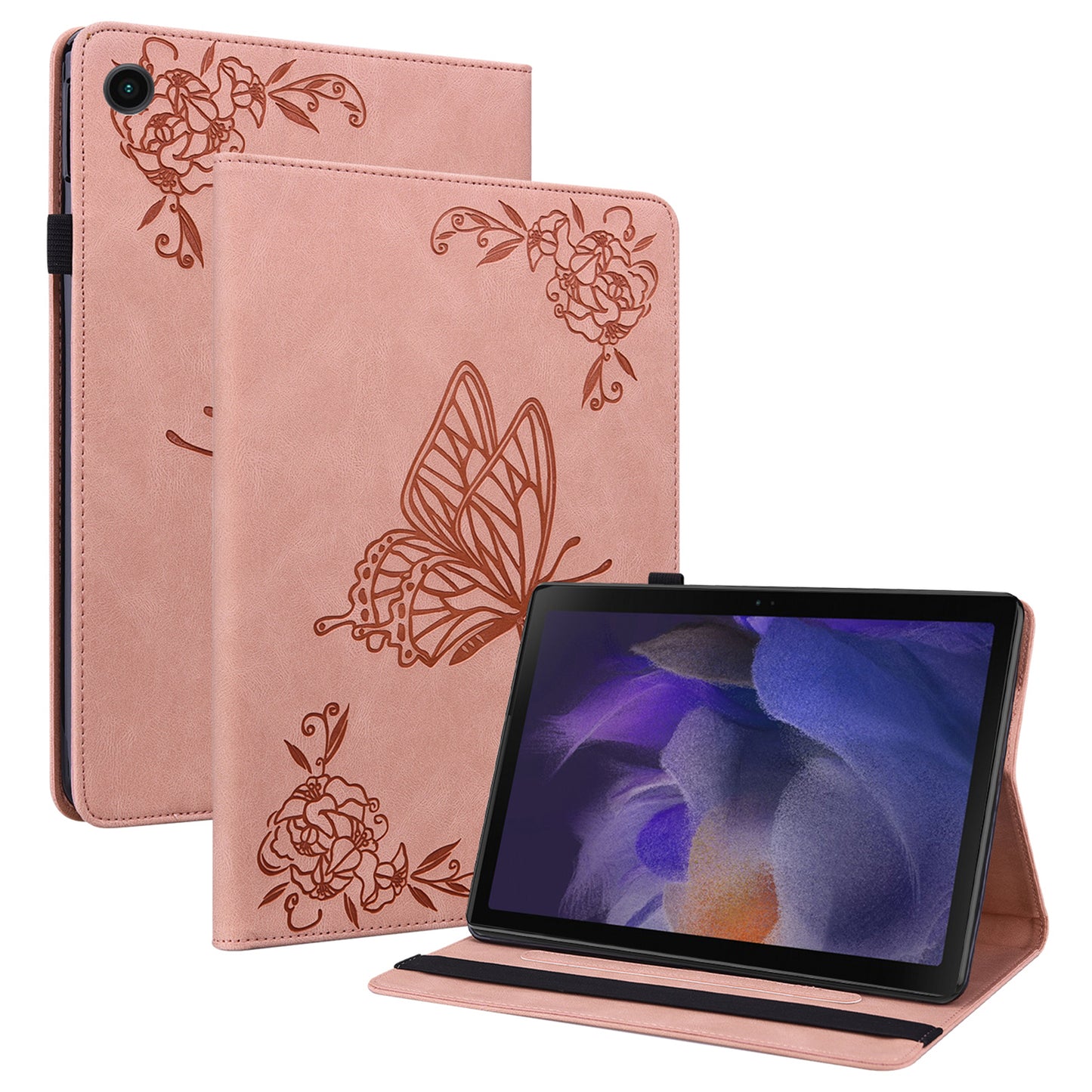 For Samsung Galaxy Tab A9 Leather Case Butterfly Flower Imprinted Tablet Cover