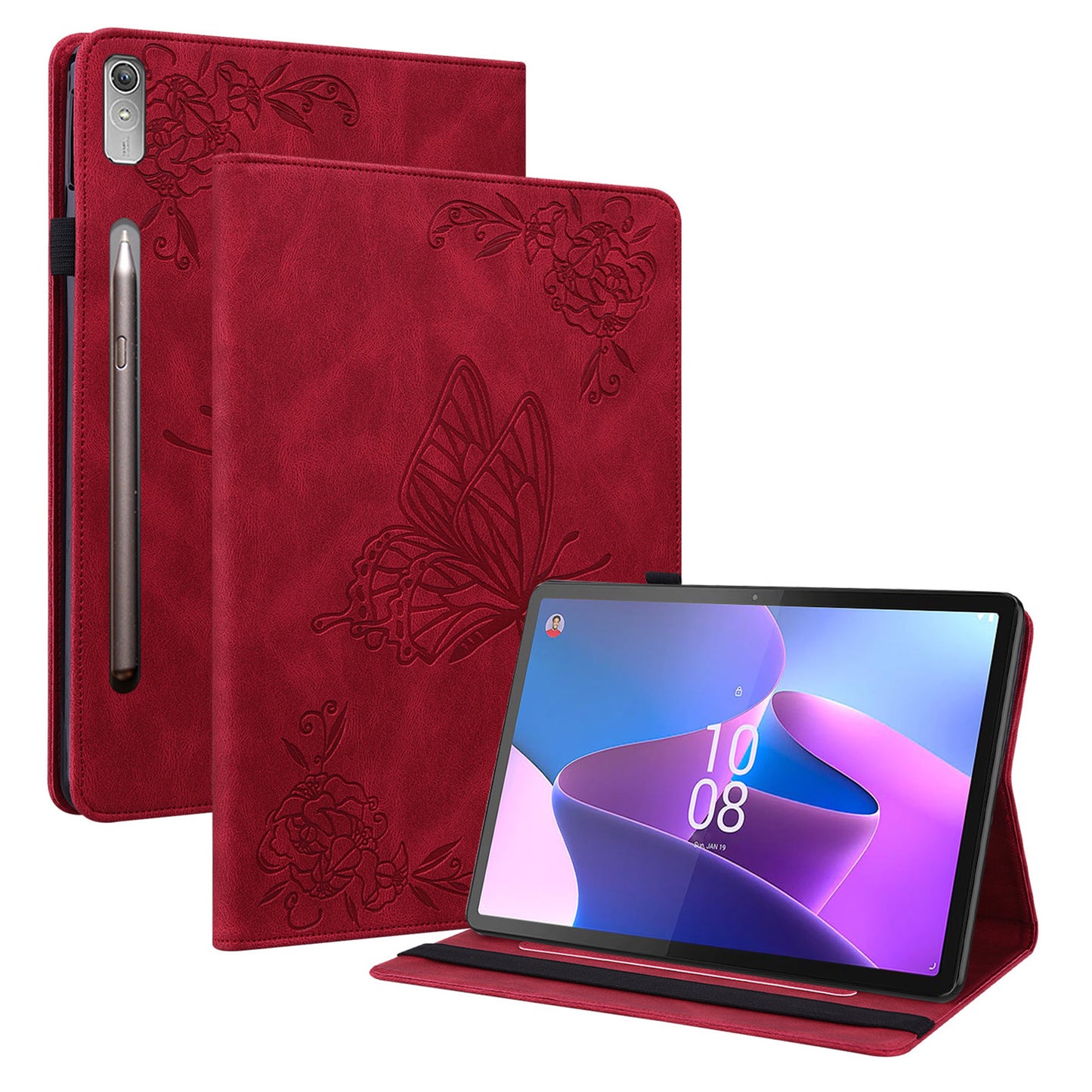 For Lenovo Tab P12 Case Butterfly Flower Imprinted PU Leather Stand Tablet Cover