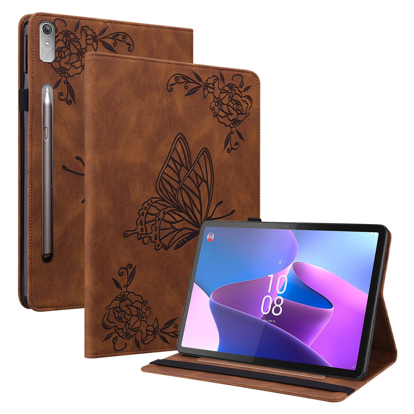For Lenovo Tab P12 Case Butterfly Flower Imprinted PU Leather Stand Tablet Cover