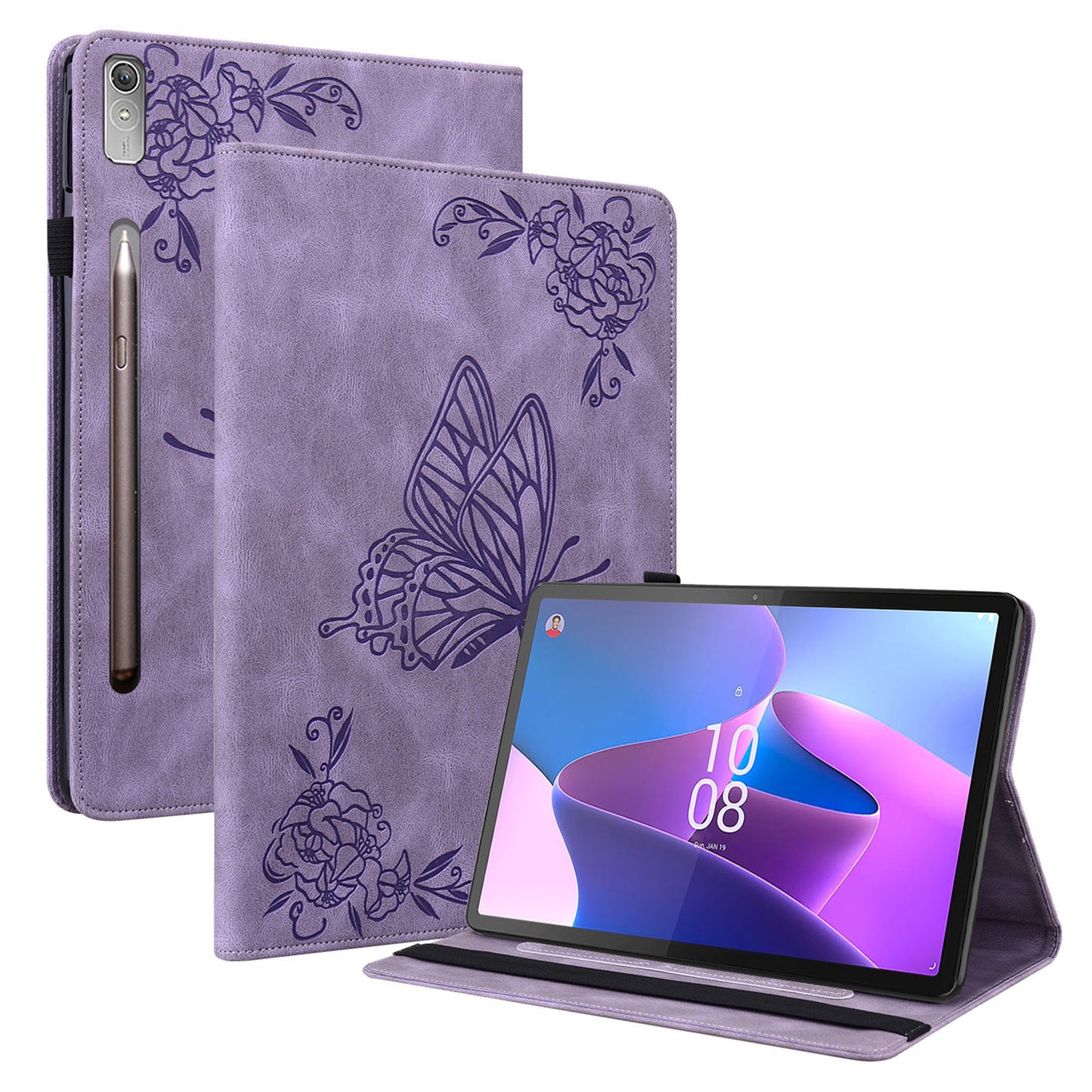 For Lenovo Tab P12 Case Butterfly Flower Imprinted PU Leather Stand Tablet Cover
