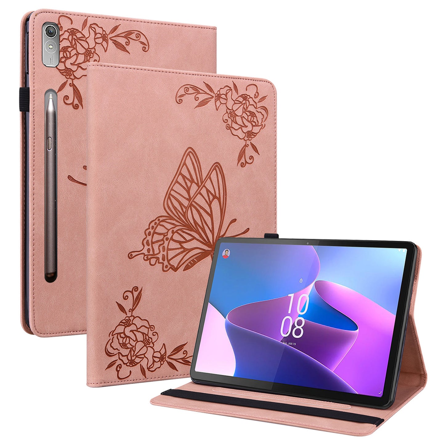 For Lenovo Tab P12 Case Butterfly Flower Imprinted PU Leather Stand Tablet Cover