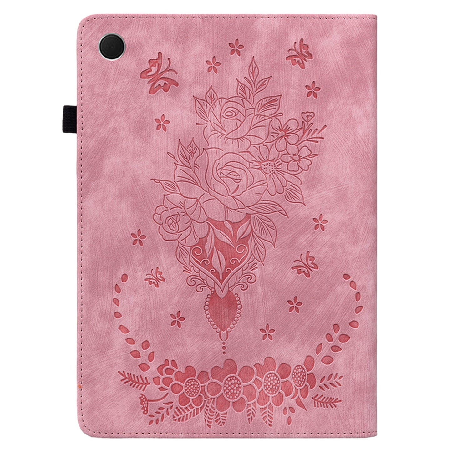 For Samsung Galaxy Tab A9 PU Leather Cover Butterfly Rose Imprint Card Holder Tablet Case