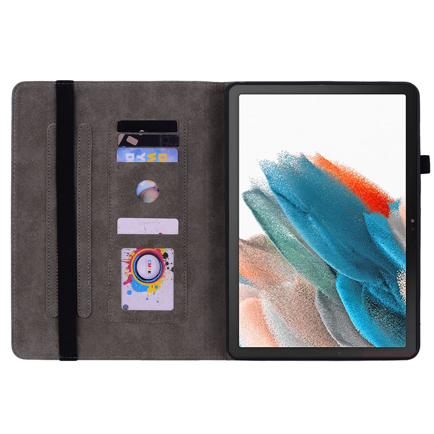 For Samsung Galaxy Tab A9 PU Leather Cover Butterfly Rose Imprint Card Holder Tablet Case