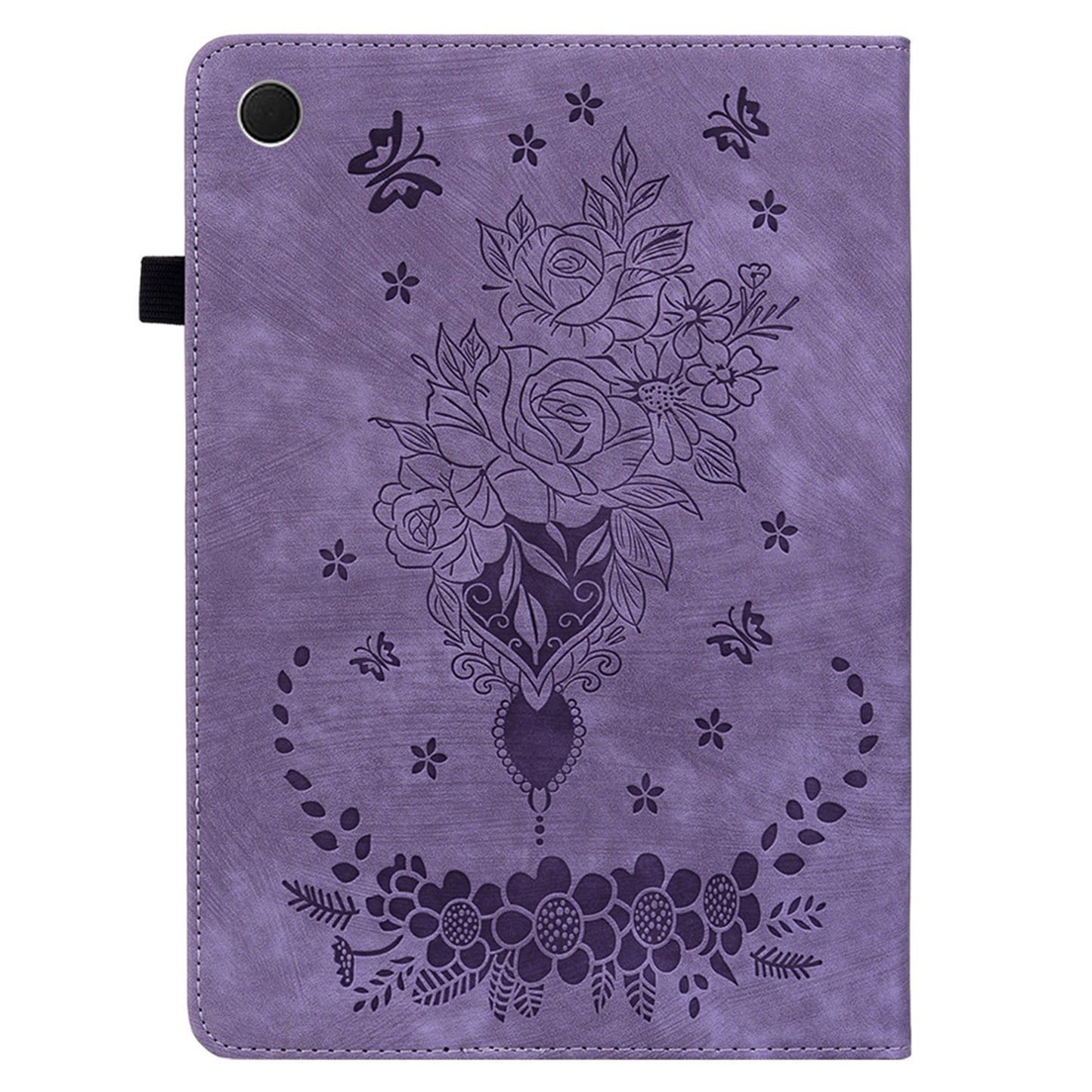 For Samsung Galaxy Tab A9 PU Leather Cover Butterfly Rose Imprint Card Holder Tablet Case