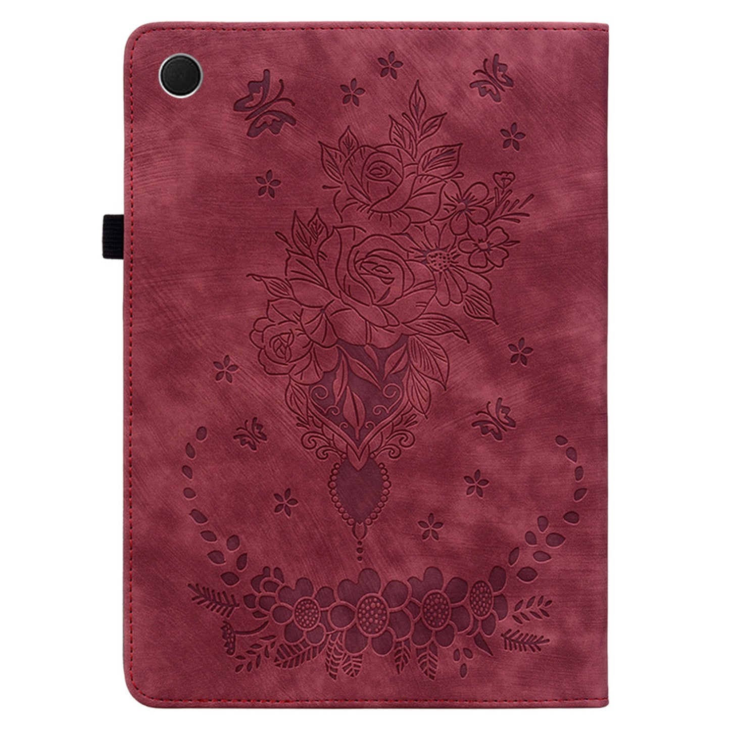 For Samsung Galaxy Tab A9 PU Leather Cover Butterfly Rose Imprint Card Holder Tablet Case
