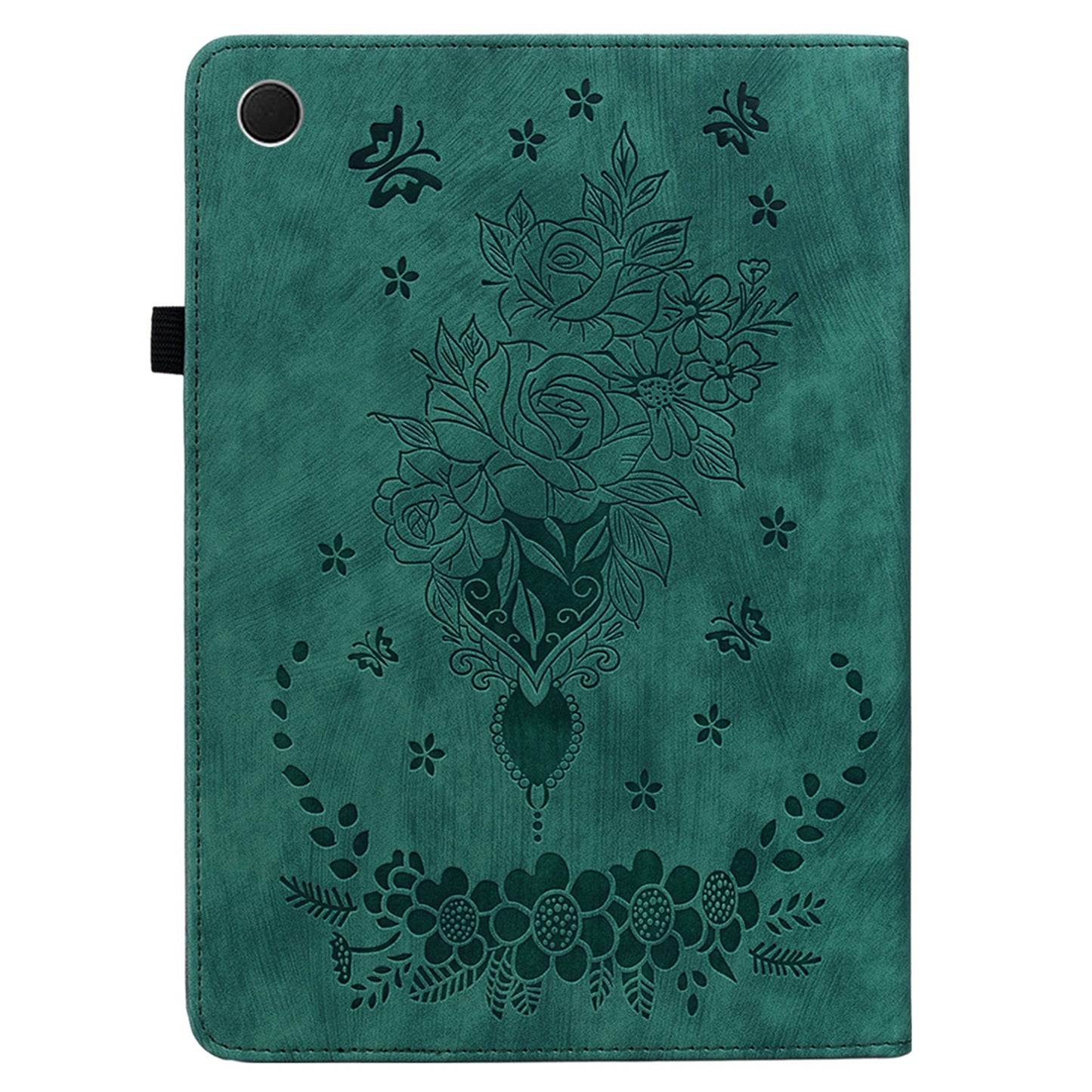 For Samsung Galaxy Tab A9 PU Leather Cover Butterfly Rose Imprint Card Holder Tablet Case