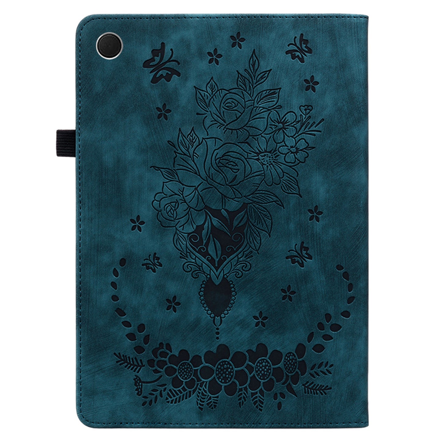 For Samsung Galaxy Tab A9 PU Leather Cover Butterfly Rose Imprint Card Holder Tablet Case