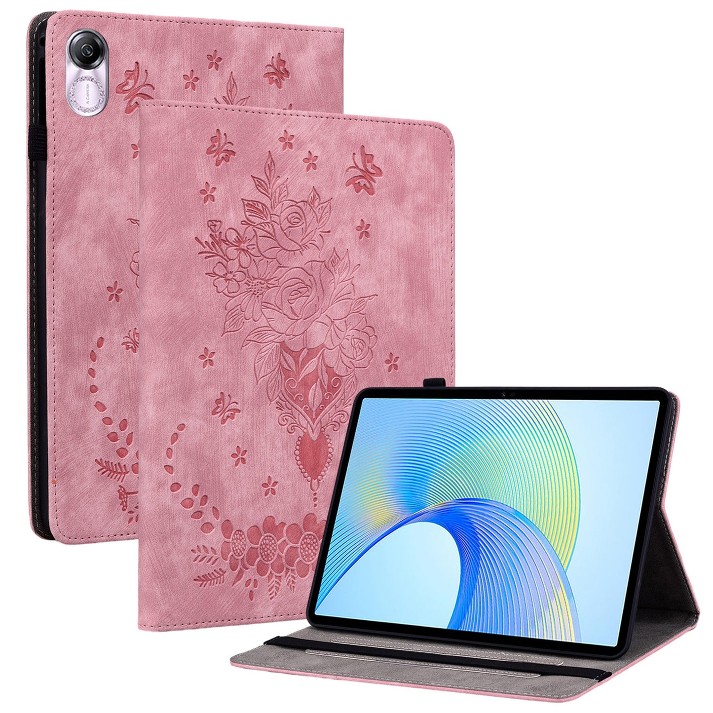 For Honor Pad X8 Pro / Pad X9 Cover Butterfly Rose Imprint PU Leather Tablet Case