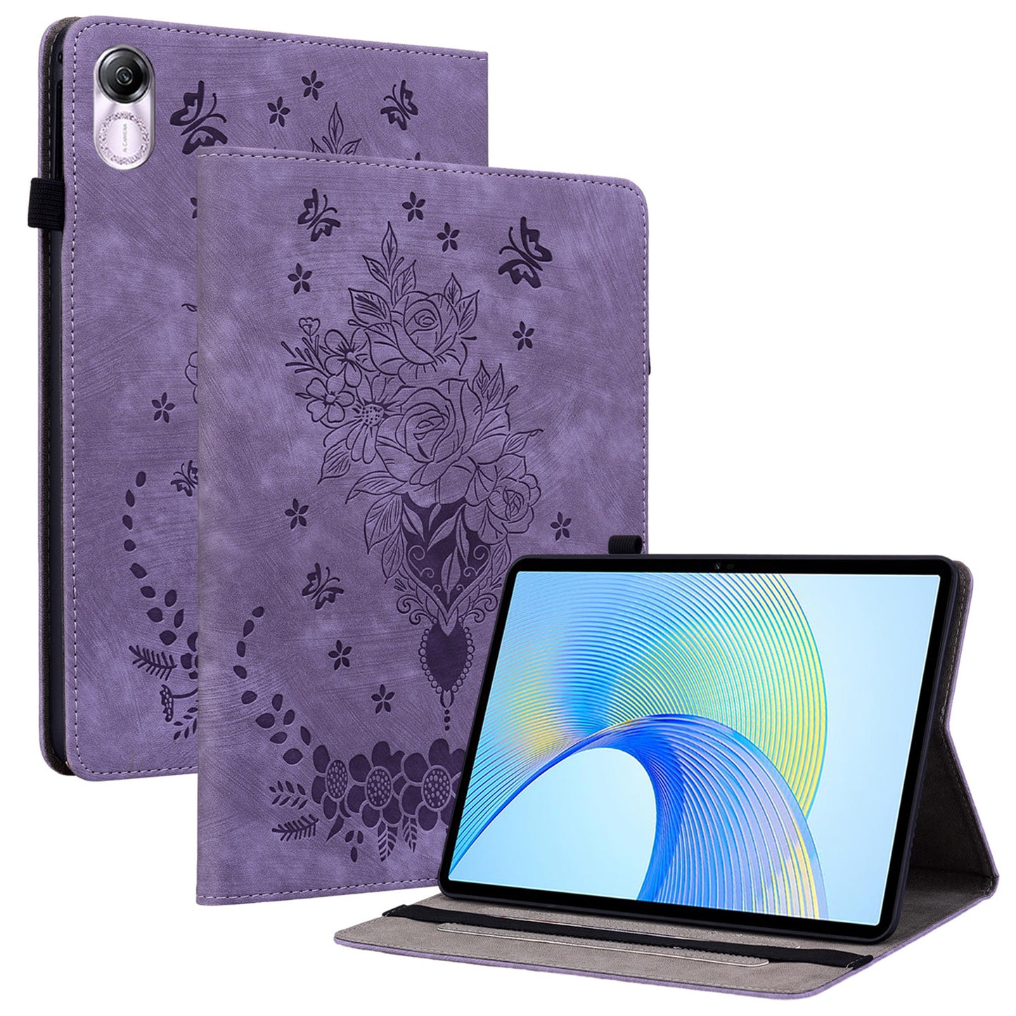 For Honor Pad X8 Pro / Pad X9 Cover Butterfly Rose Imprint PU Leather Tablet Case