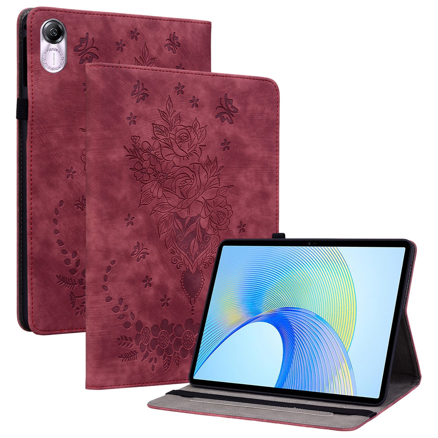 For Honor Pad X8 Pro / Pad X9 Cover Butterfly Rose Imprint PU Leather Tablet Case