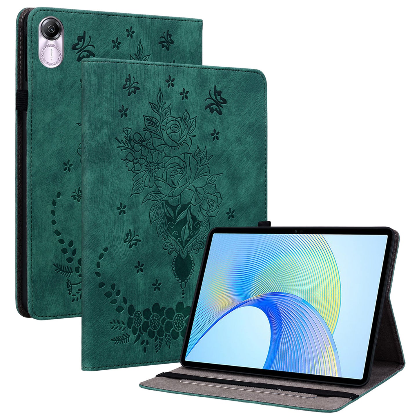 For Honor Pad X8 Pro / Pad X9 Cover Butterfly Rose Imprint PU Leather Tablet Case