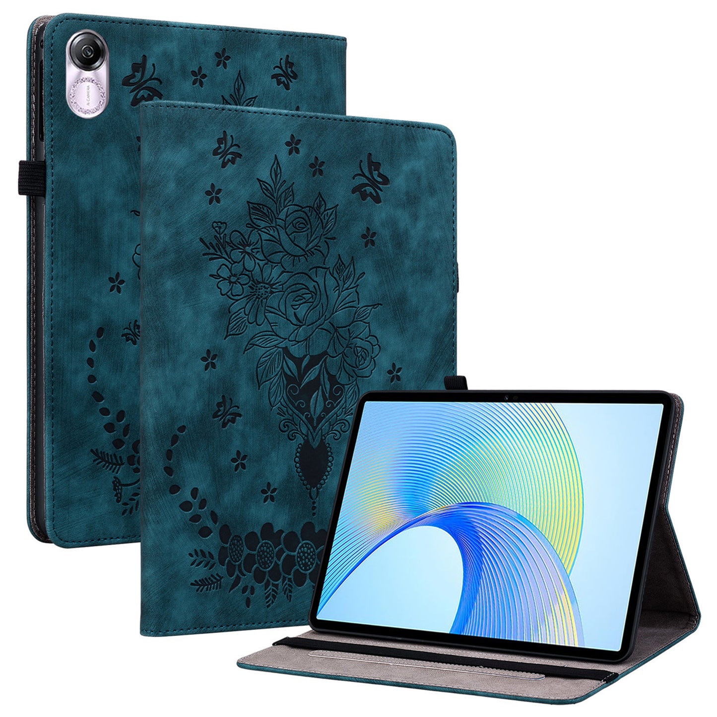 For Honor Pad X8 Pro / Pad X9 Cover Butterfly Rose Imprint PU Leather Tablet Case