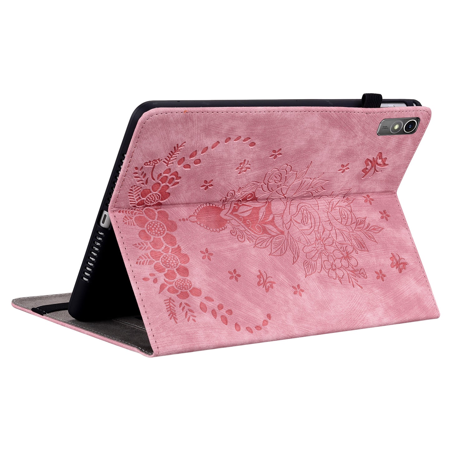 For Lenovo Tab M10 5G Leather Cover Butterfly Rose Imprinted Tablet Stand Case
