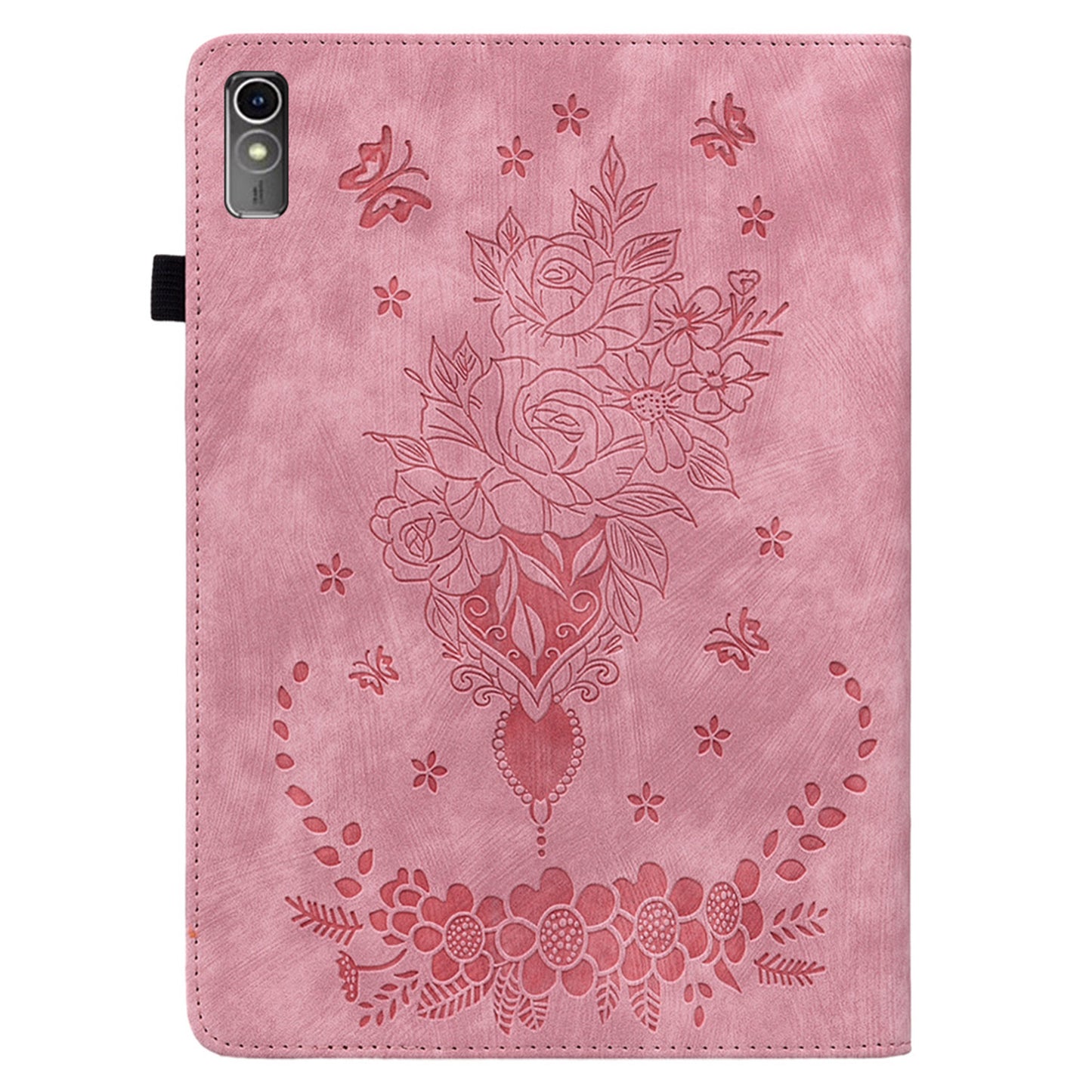 For Lenovo Tab M10 5G Leather Cover Butterfly Rose Imprinted Tablet Stand Case