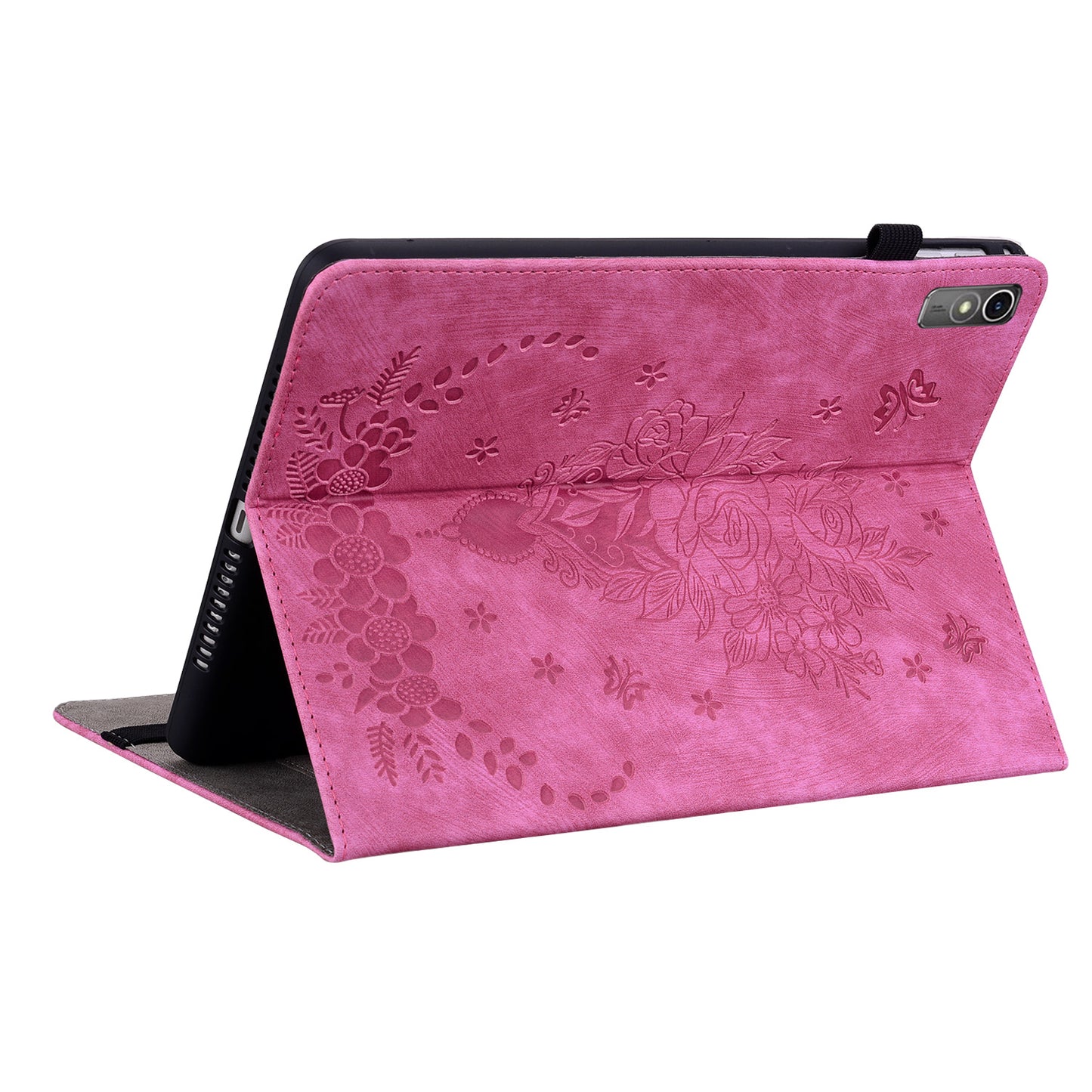 For Lenovo Tab M10 5G Leather Cover Butterfly Rose Imprinted Tablet Stand Case