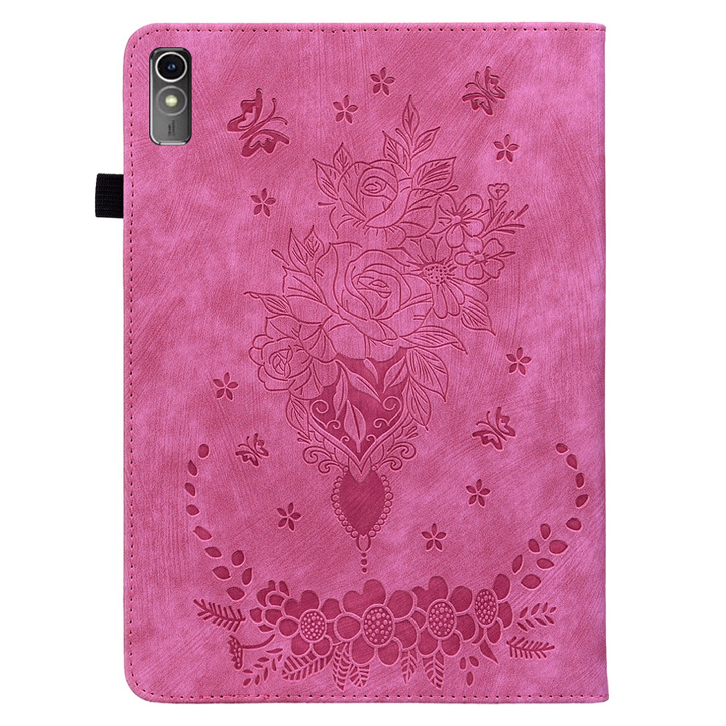 For Lenovo Tab M10 5G Leather Cover Butterfly Rose Imprinted Tablet Stand Case