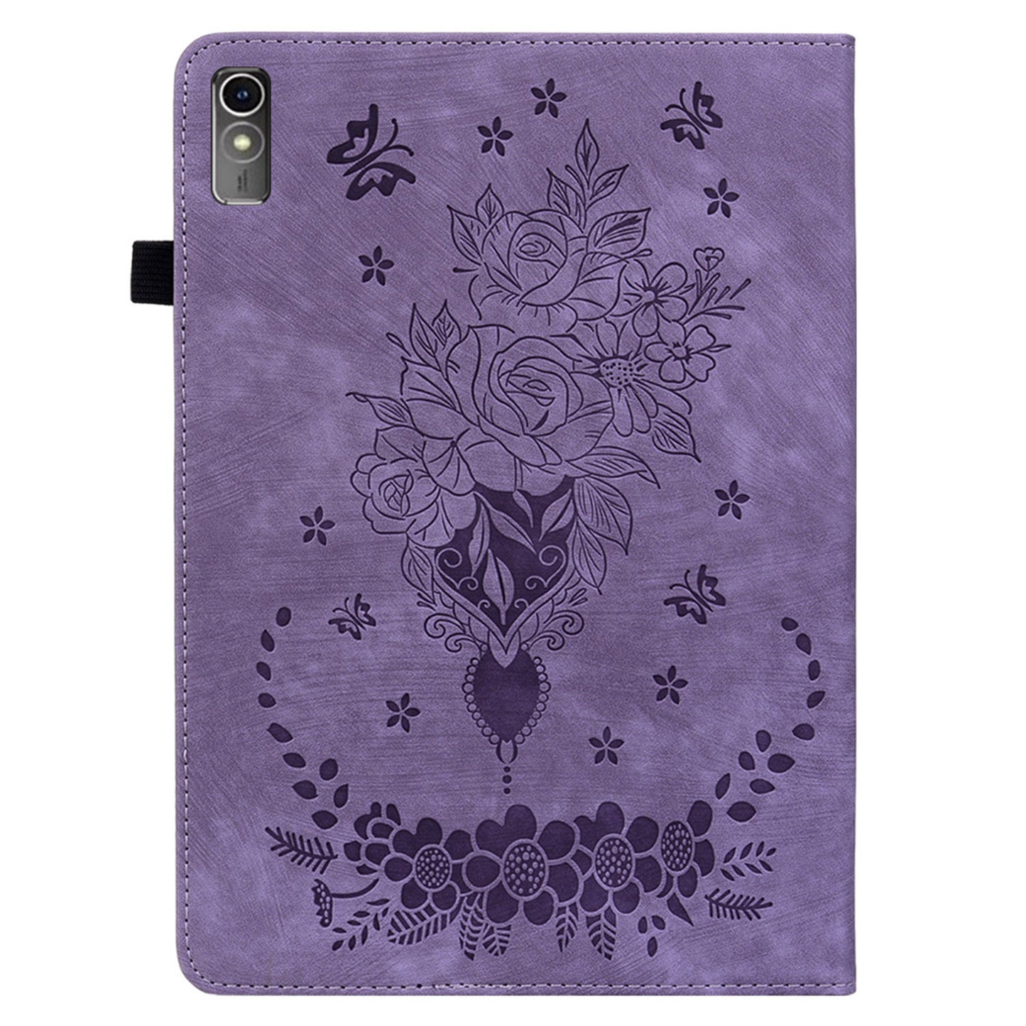For Lenovo Tab M10 5G Leather Cover Butterfly Rose Imprinted Tablet Stand Case