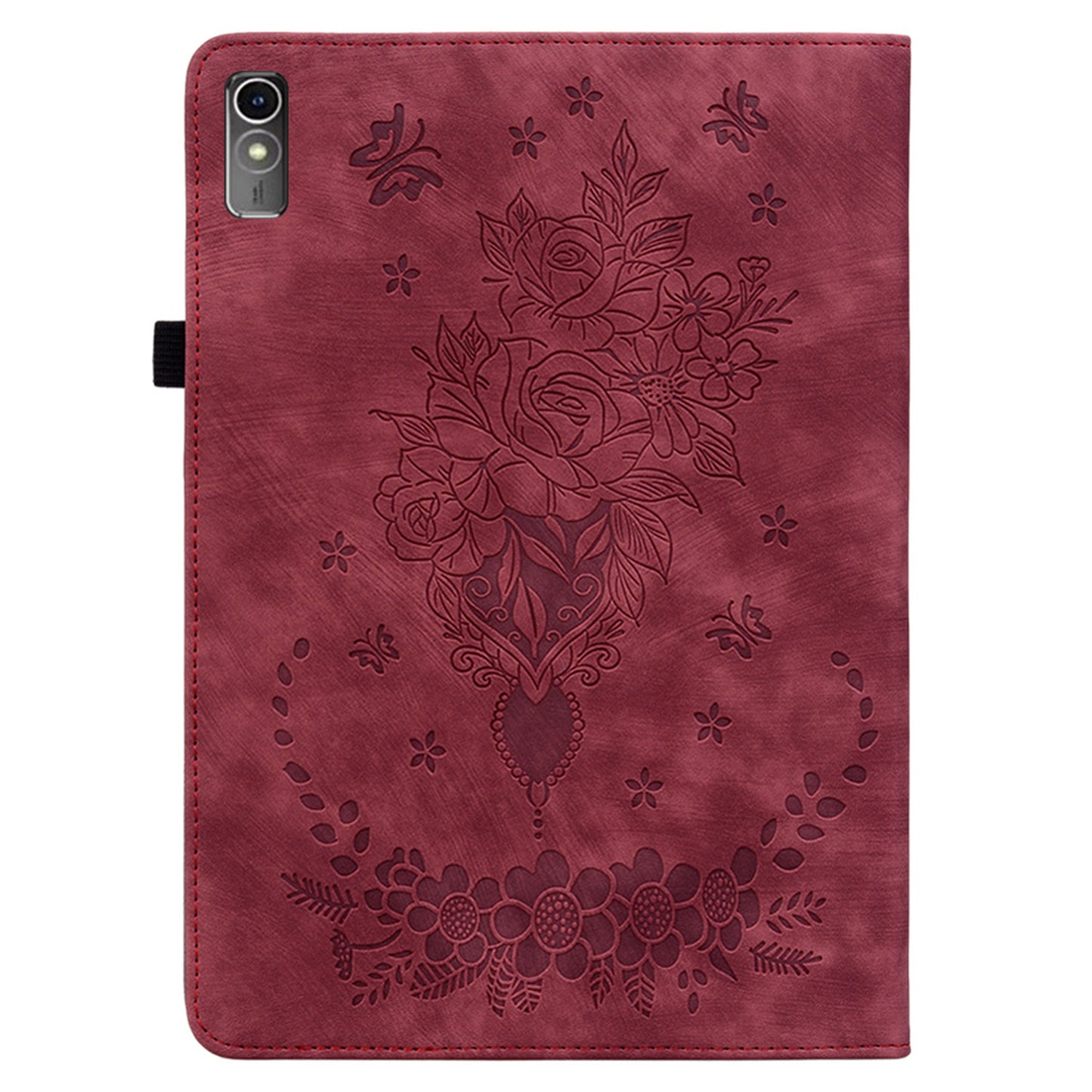 For Lenovo Tab M10 5G Leather Cover Butterfly Rose Imprinted Tablet Stand Case