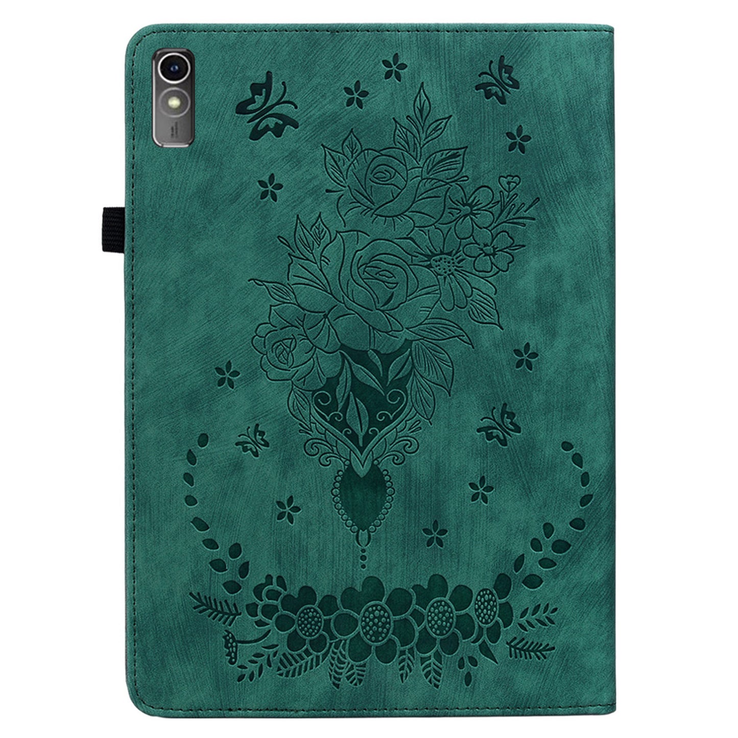 For Lenovo Tab M10 5G Leather Cover Butterfly Rose Imprinted Tablet Stand Case
