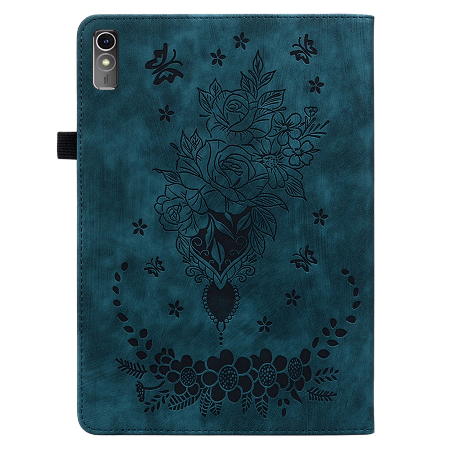 For Lenovo Tab M10 5G Leather Cover Butterfly Rose Imprinted Tablet Stand Case
