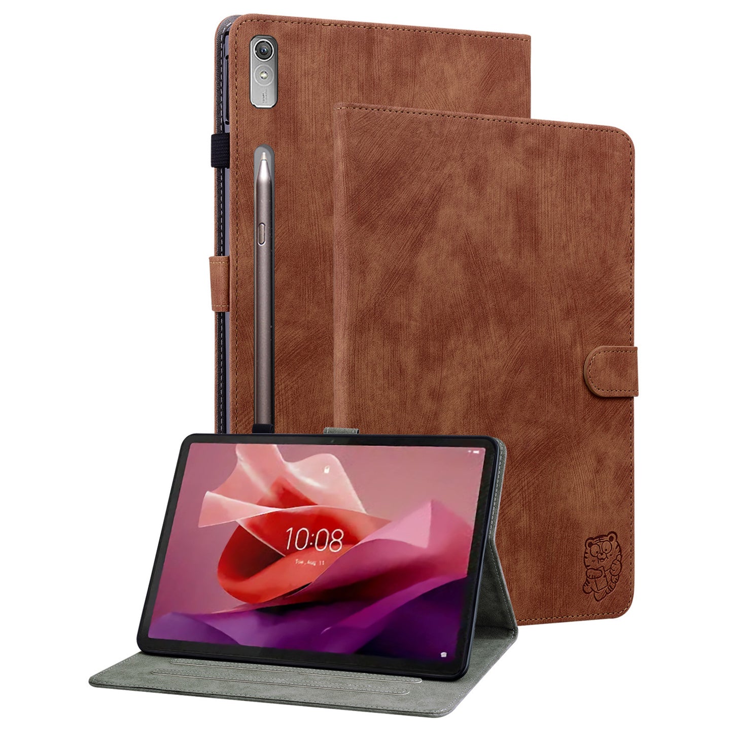 For Lenovo Tab P12 Leather Case Cute Tiger Imprinted PU Leather Card Holder Tablet Cover