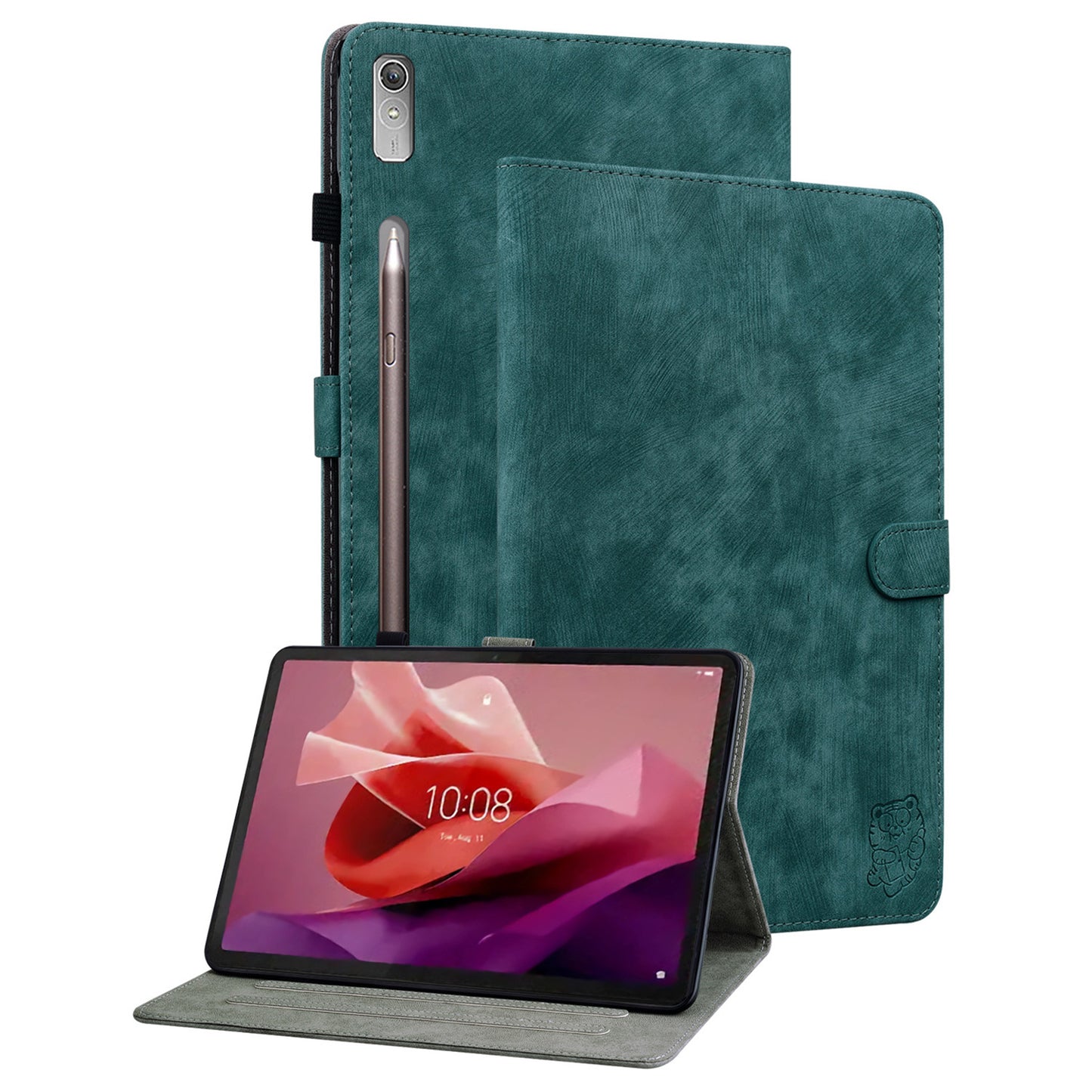 For Lenovo Tab P12 Leather Case Cute Tiger Imprinted PU Leather Card Holder Tablet Cover