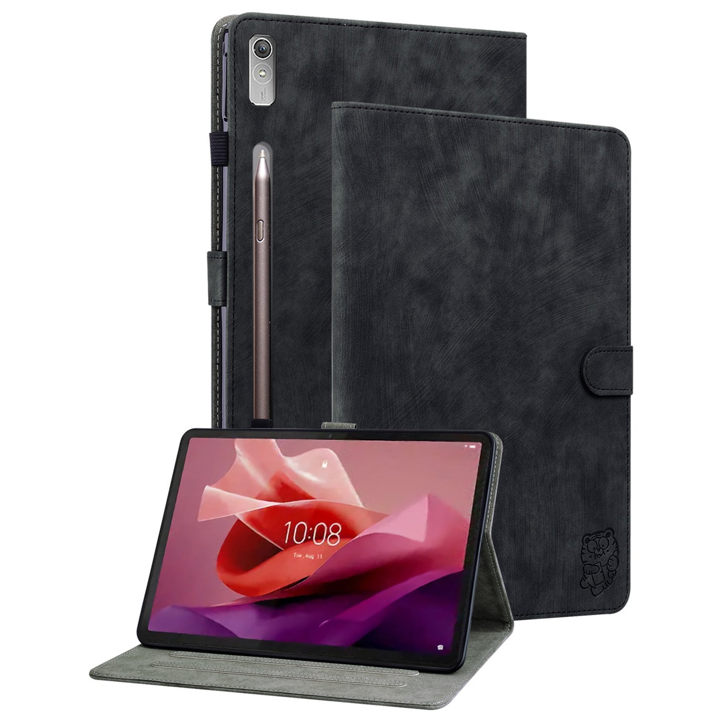 For Lenovo Tab P12 Leather Case Cute Tiger Imprinted PU Leather Card Holder Tablet Cover
