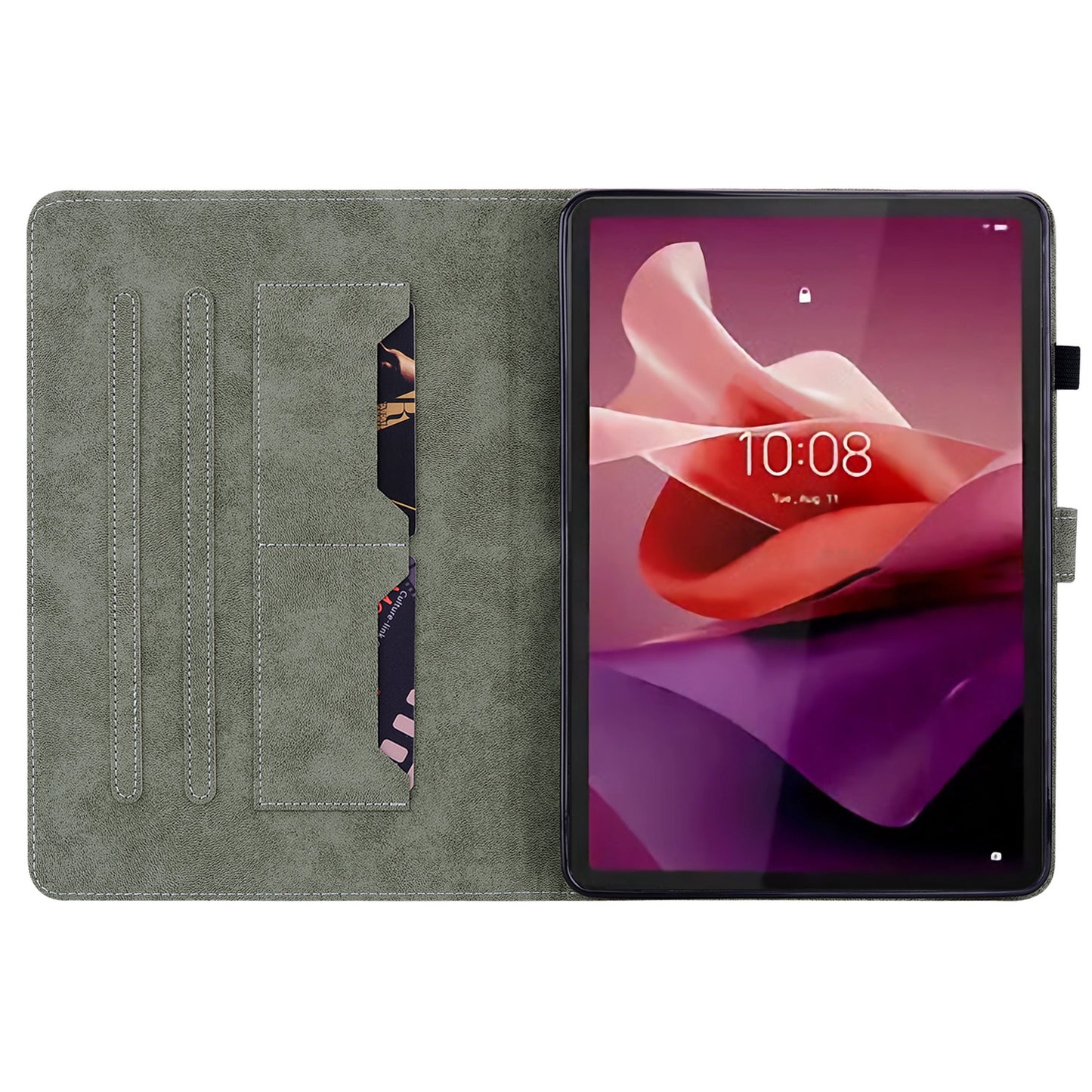 For Lenovo Tab P12 Leather Case Cute Tiger Imprinted PU Leather Card Holder Tablet Cover