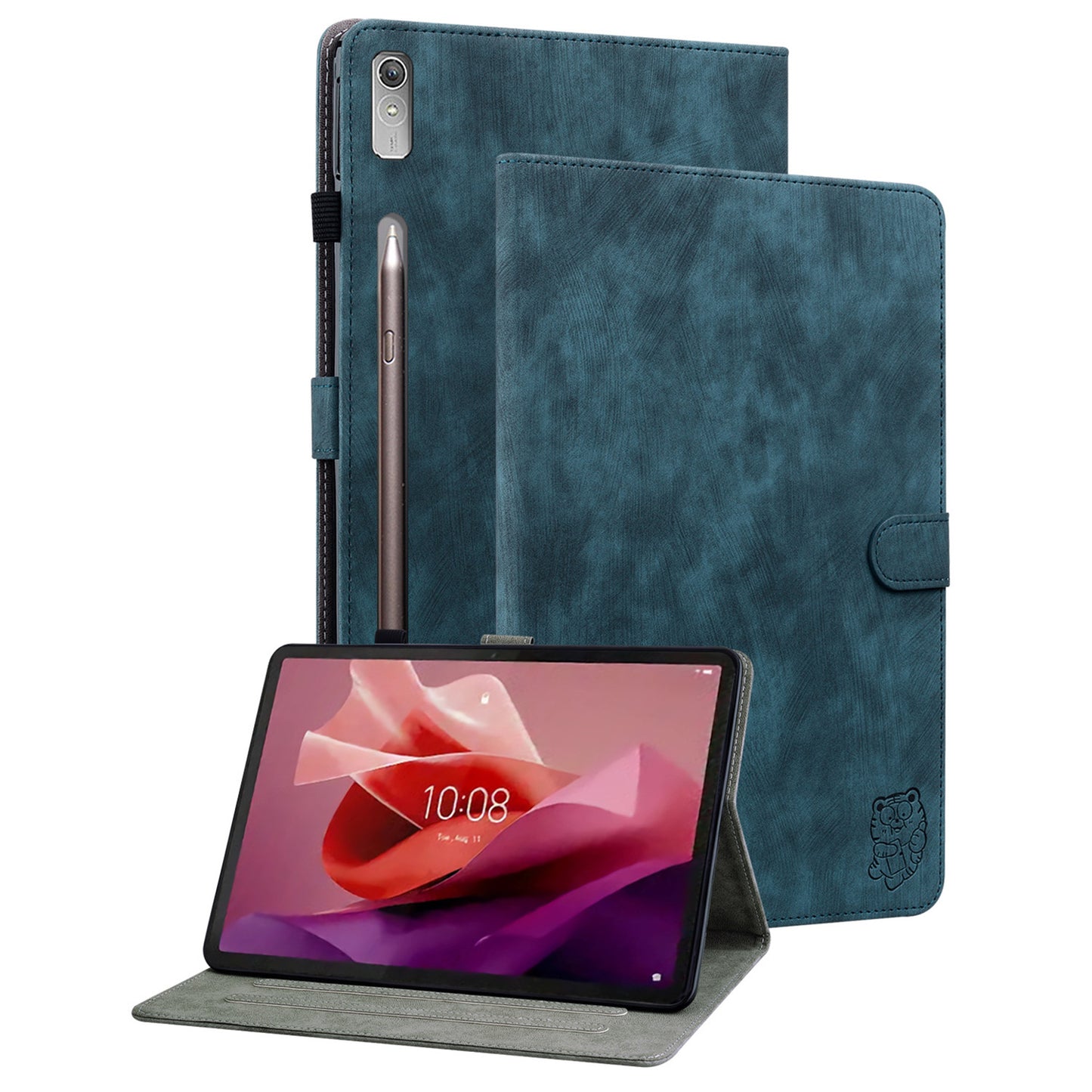 For Lenovo Tab P12 Leather Case Cute Tiger Imprinted PU Leather Card Holder Tablet Cover