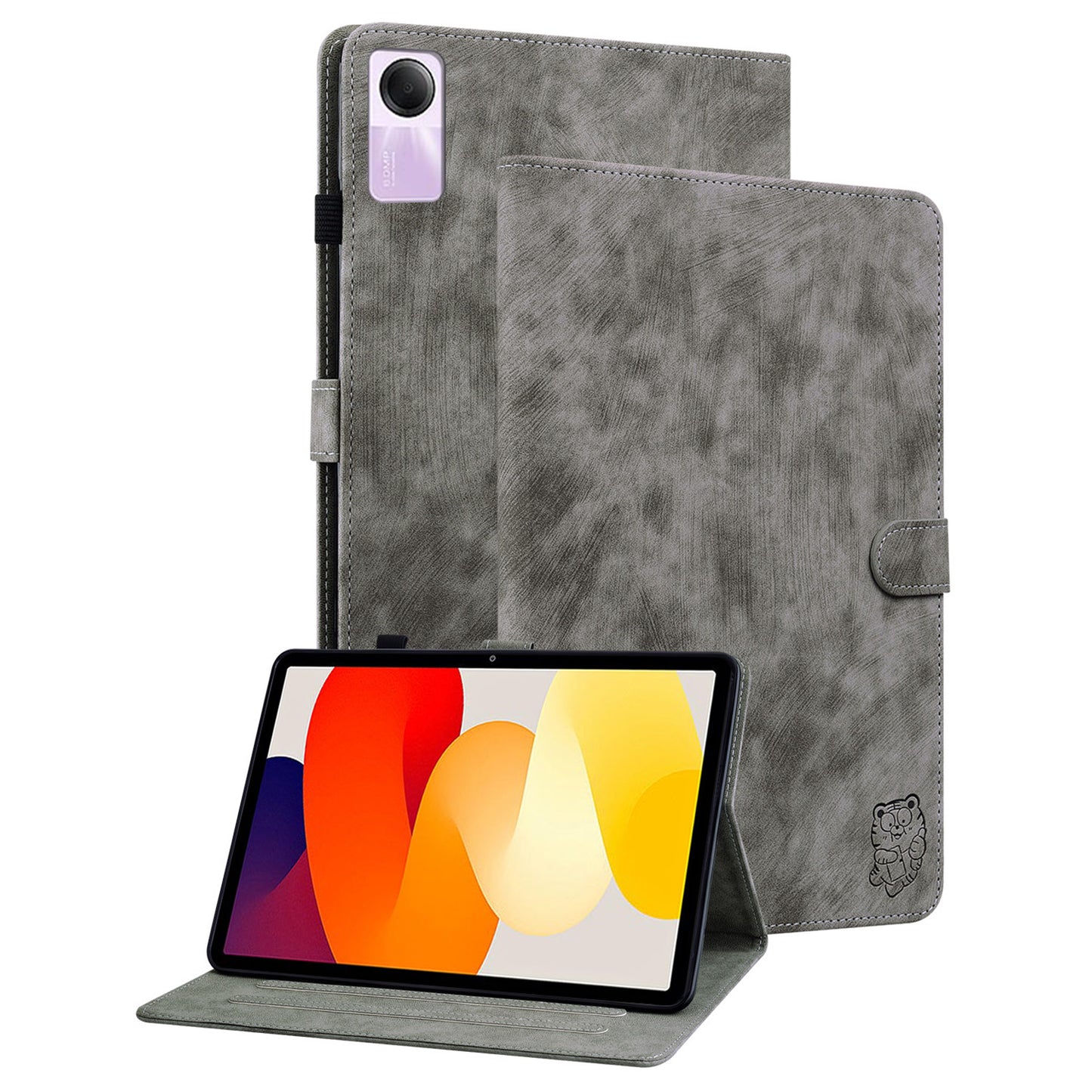For Xiaomi Redmi Pad SE Cover Cute Tiger Imprint Leather Tablet Case with Card Slots