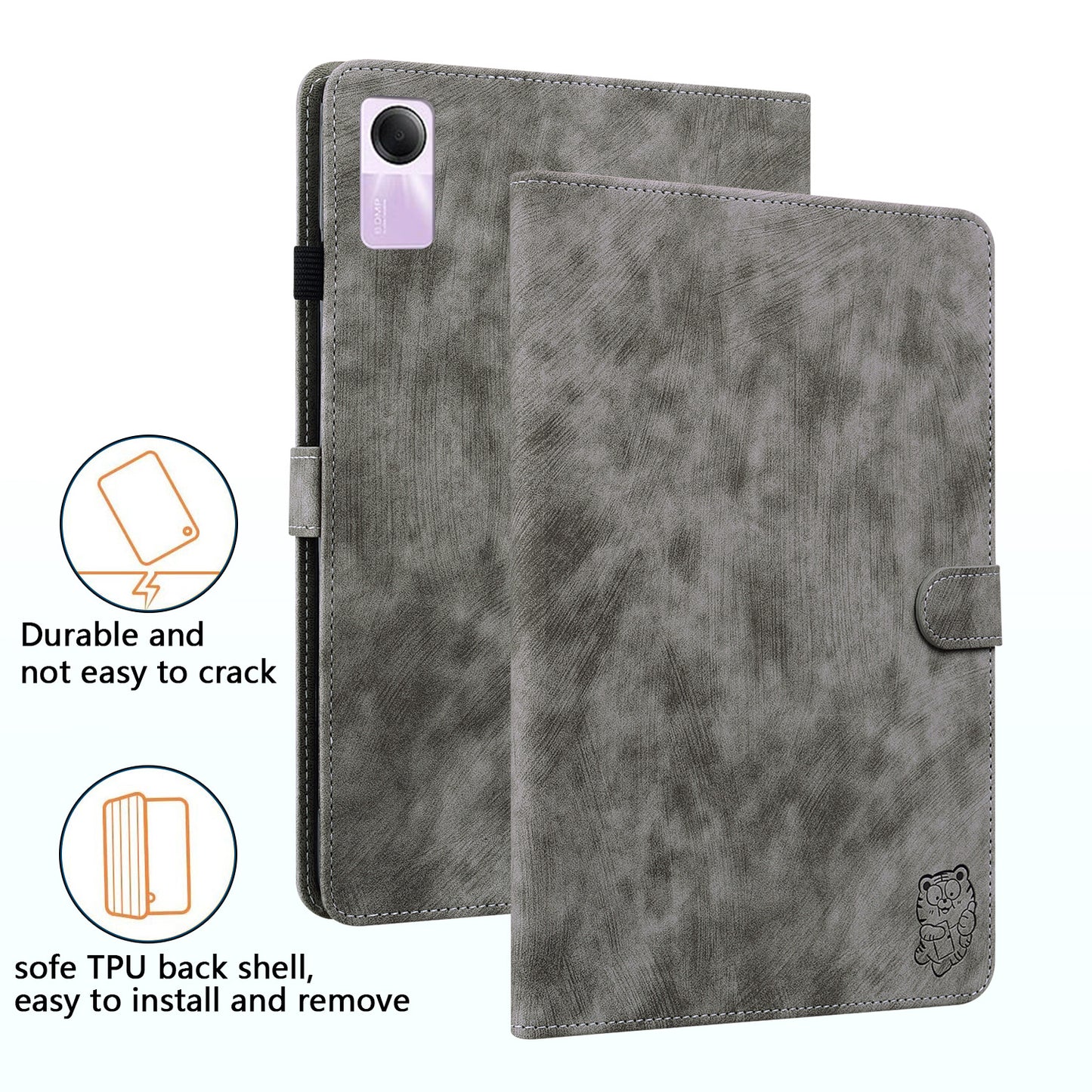 For Xiaomi Redmi Pad SE Cover Cute Tiger Imprint Leather Tablet Case with Card Slots