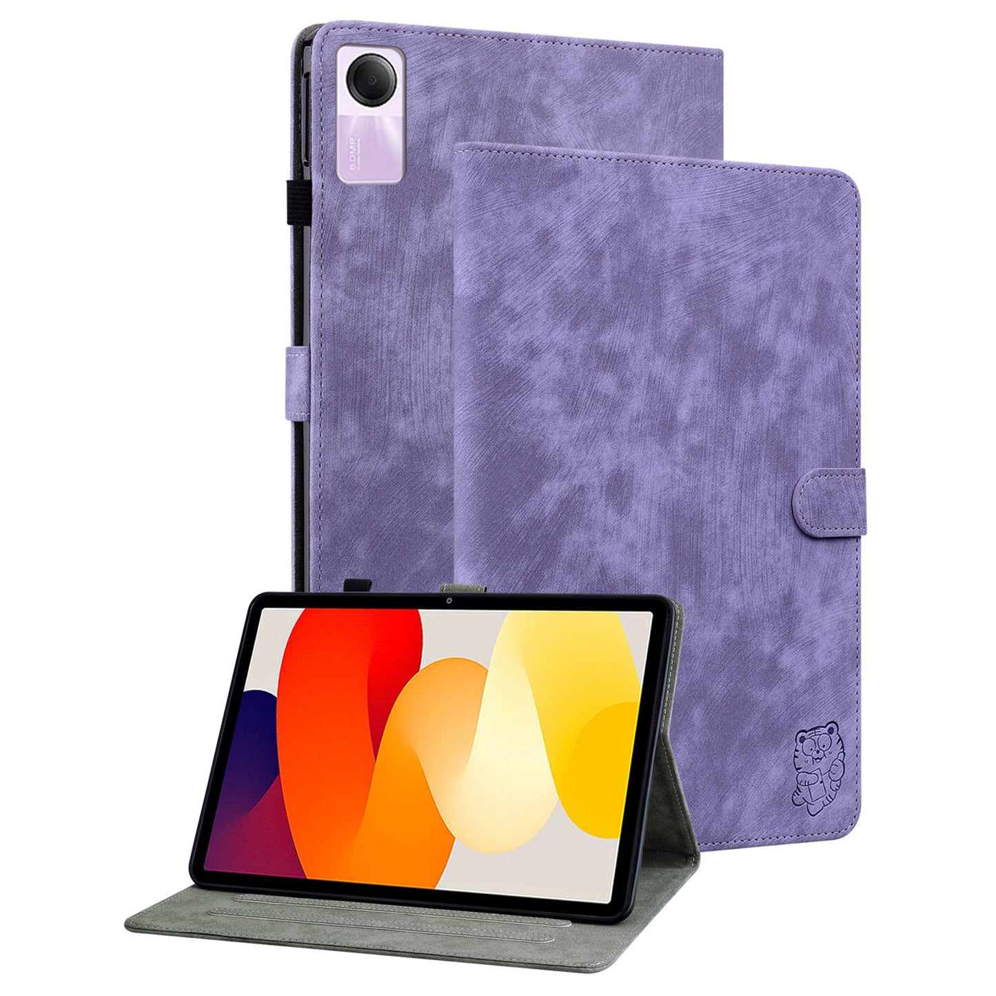 For Xiaomi Redmi Pad SE Cover Cute Tiger Imprint Leather Tablet Case with Card Slots