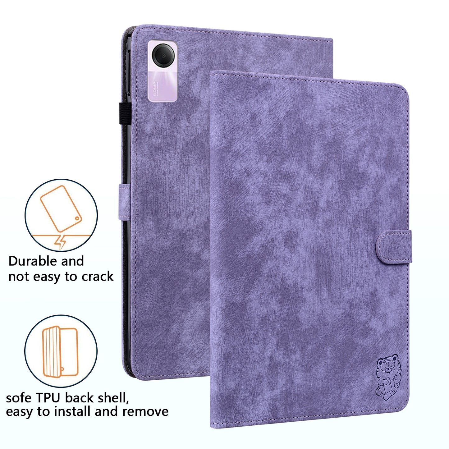 For Xiaomi Redmi Pad SE Cover Cute Tiger Imprint Leather Tablet Case with Card Slots