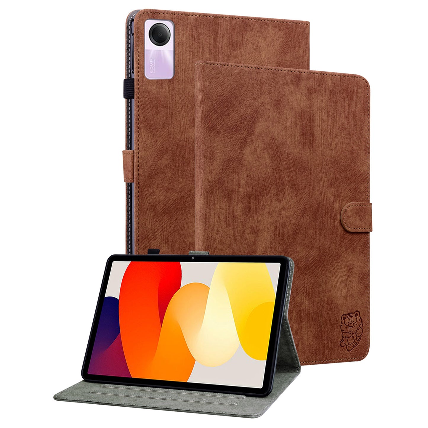 For Xiaomi Redmi Pad SE Cover Cute Tiger Imprint Leather Tablet Case with Card Slots
