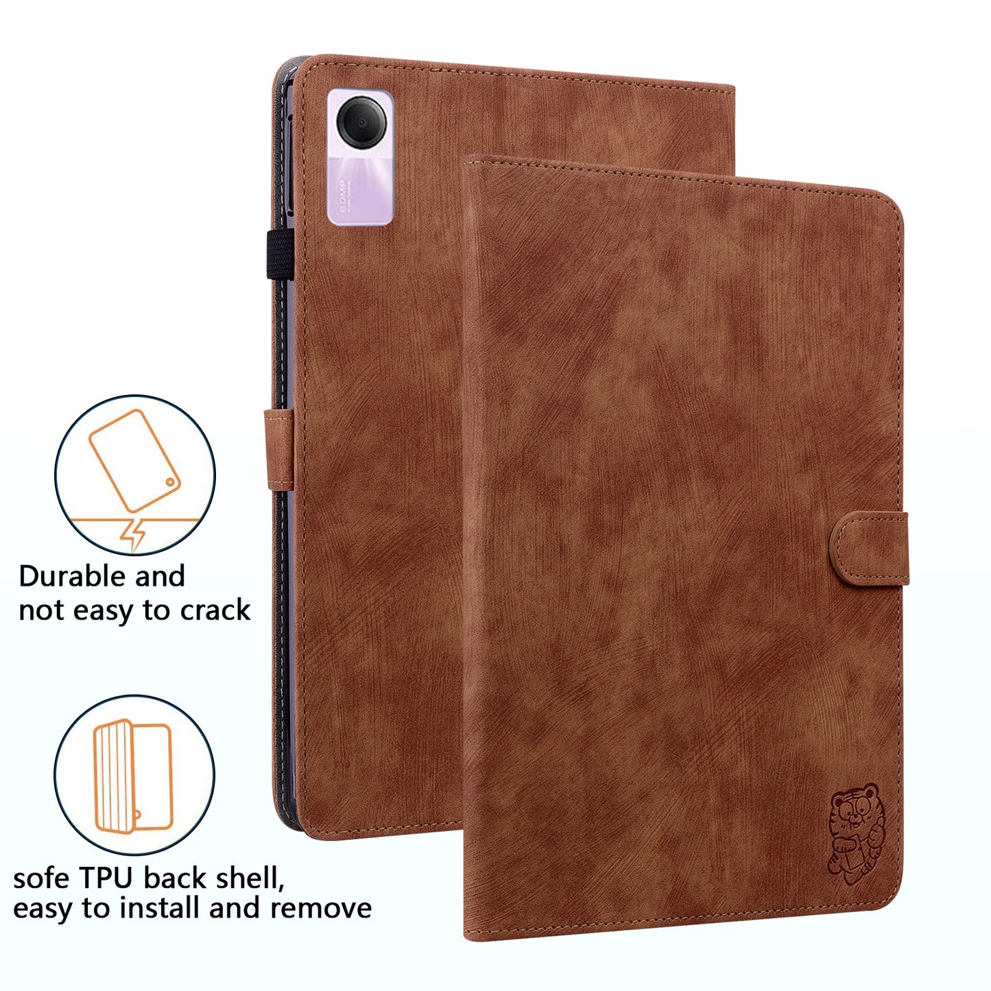 For Xiaomi Redmi Pad SE Cover Cute Tiger Imprint Leather Tablet Case with Card Slots