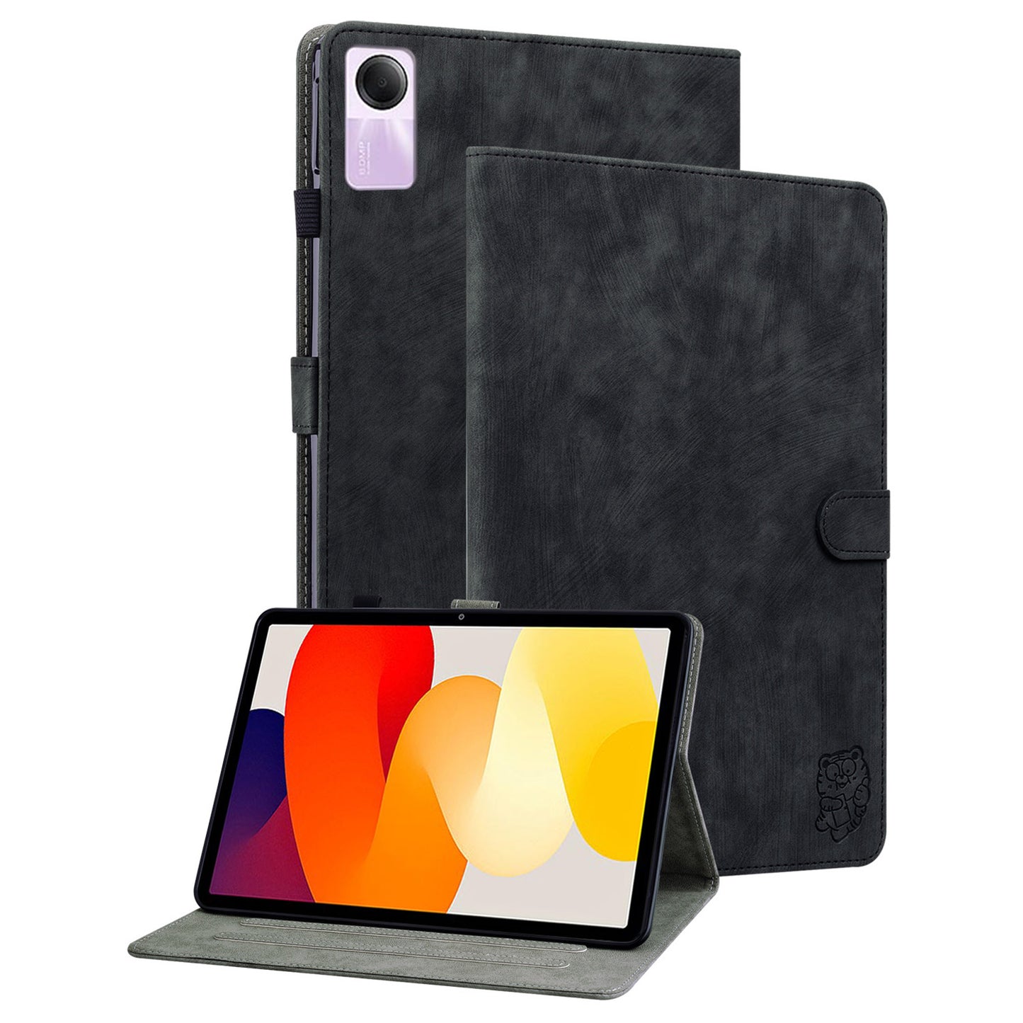 For Xiaomi Redmi Pad SE Cover Cute Tiger Imprint Leather Tablet Case with Card Slots