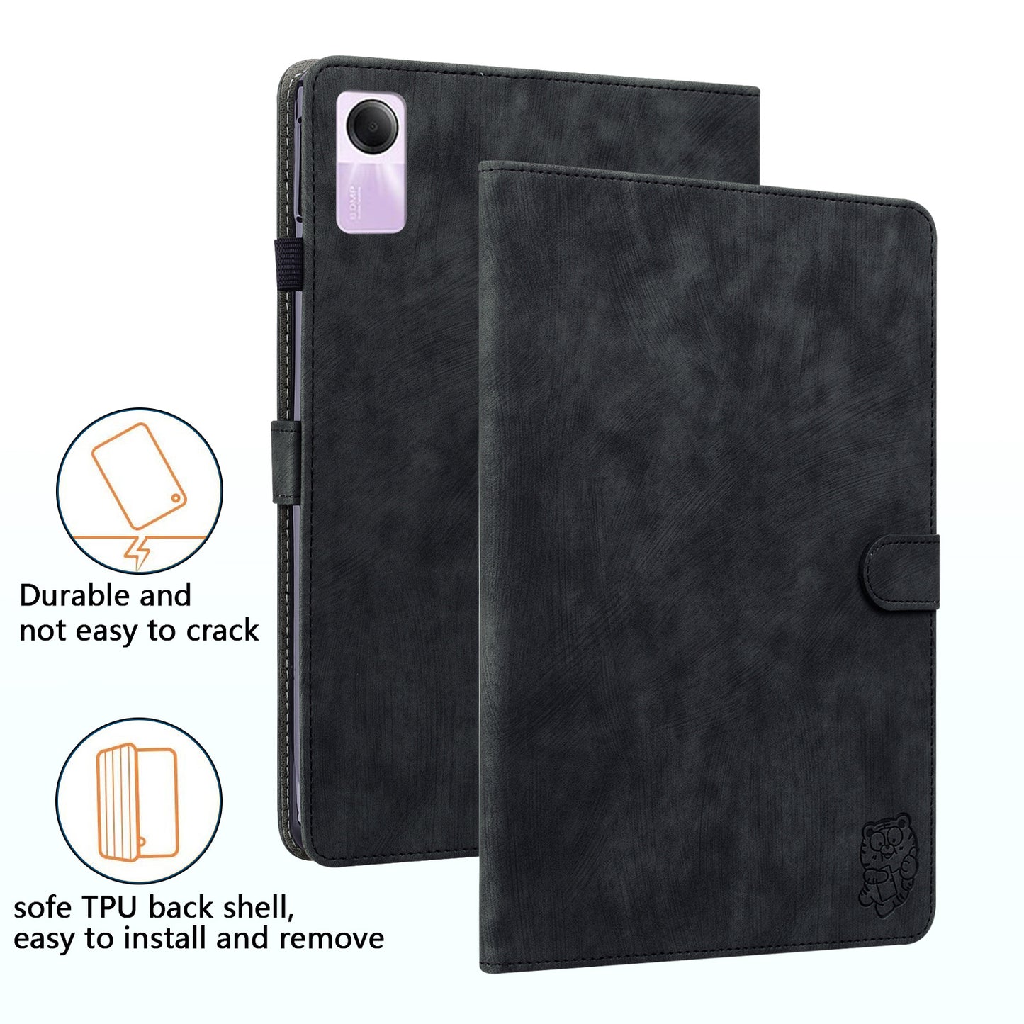 For Xiaomi Redmi Pad SE Cover Cute Tiger Imprint Leather Tablet Case with Card Slots