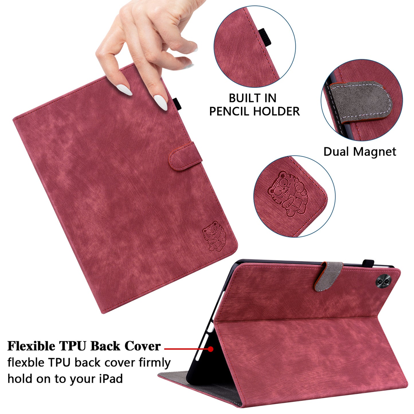 For Realme Pad 2 PU Leather Case Imprinted Card Holder Tablet Stand Cover