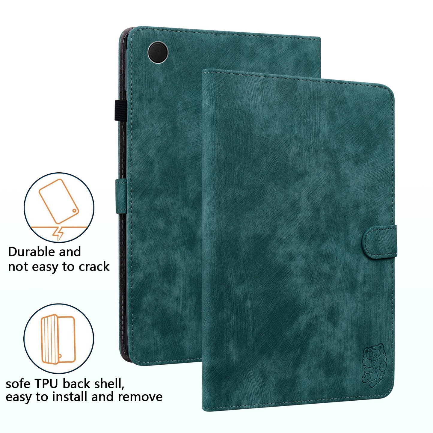 For Samsung Galaxy Tab A9 Leather Cover Cute Tiger Imprint Adjustable Stand Tablet Case
