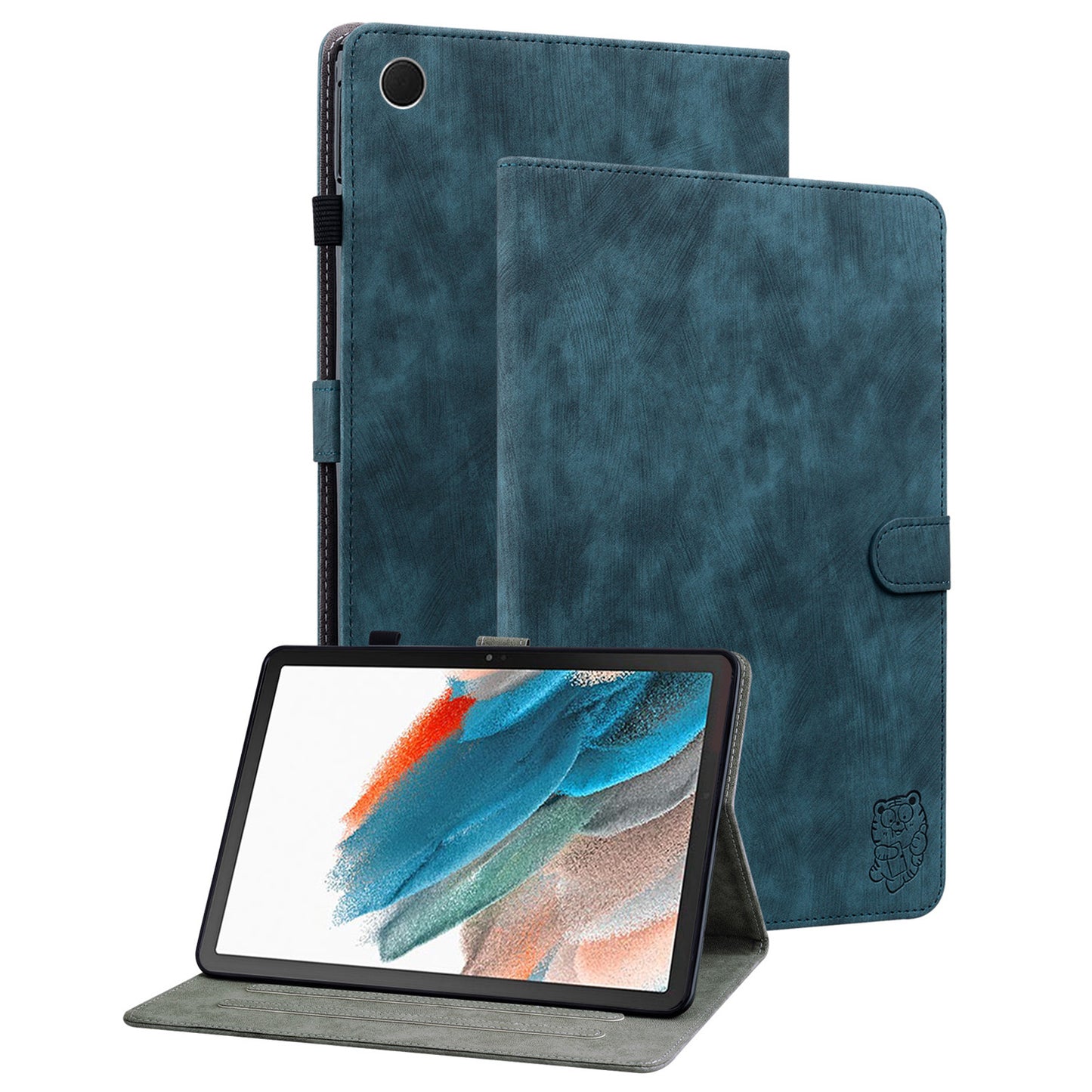 For Samsung Galaxy Tab A9 Leather Cover Cute Tiger Imprint Adjustable Stand Tablet Case
