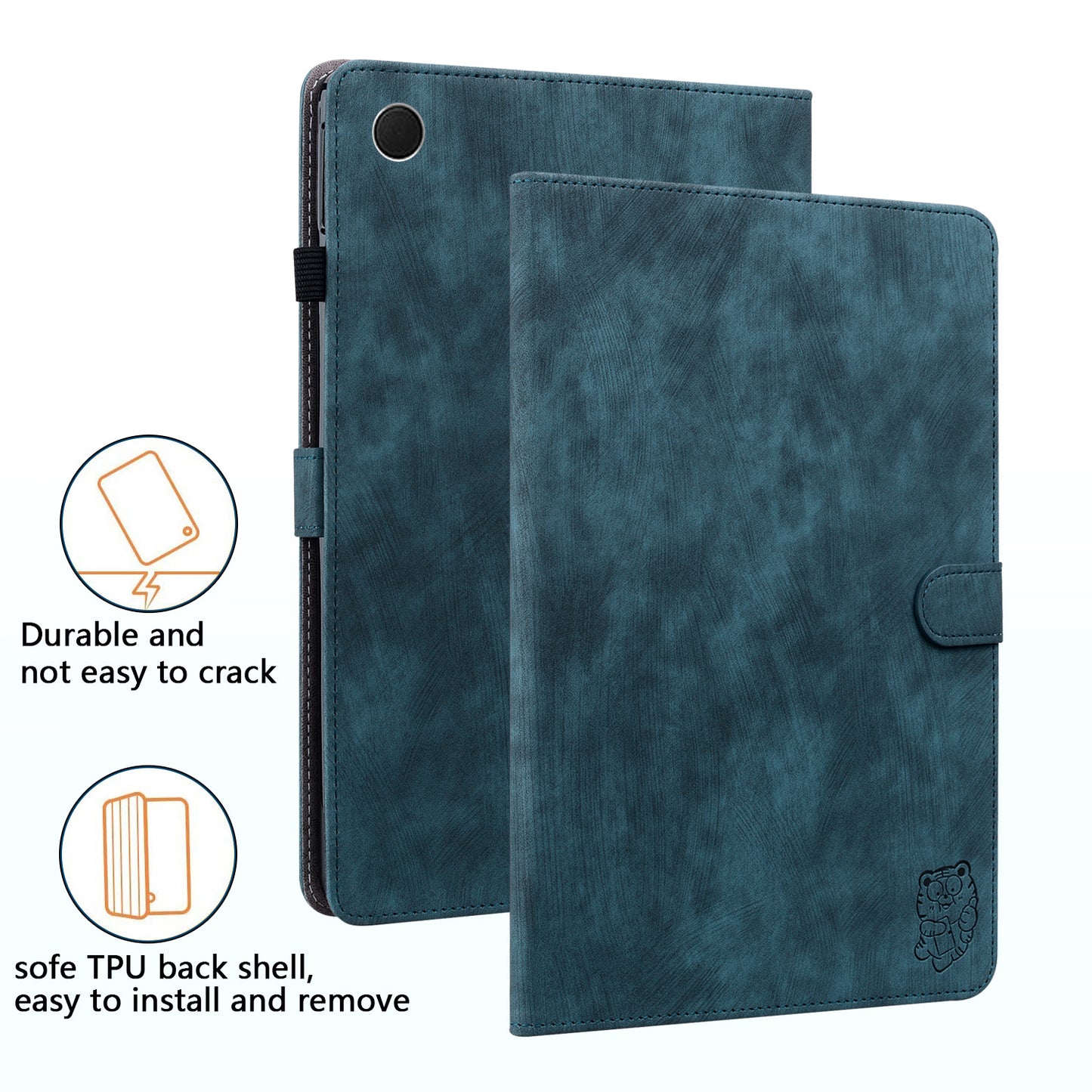 For Samsung Galaxy Tab A9 Leather Cover Cute Tiger Imprint Adjustable Stand Tablet Case