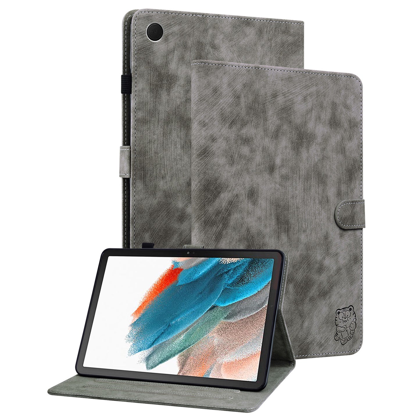 For Samsung Galaxy Tab A9 Leather Cover Cute Tiger Imprint Adjustable Stand Tablet Case