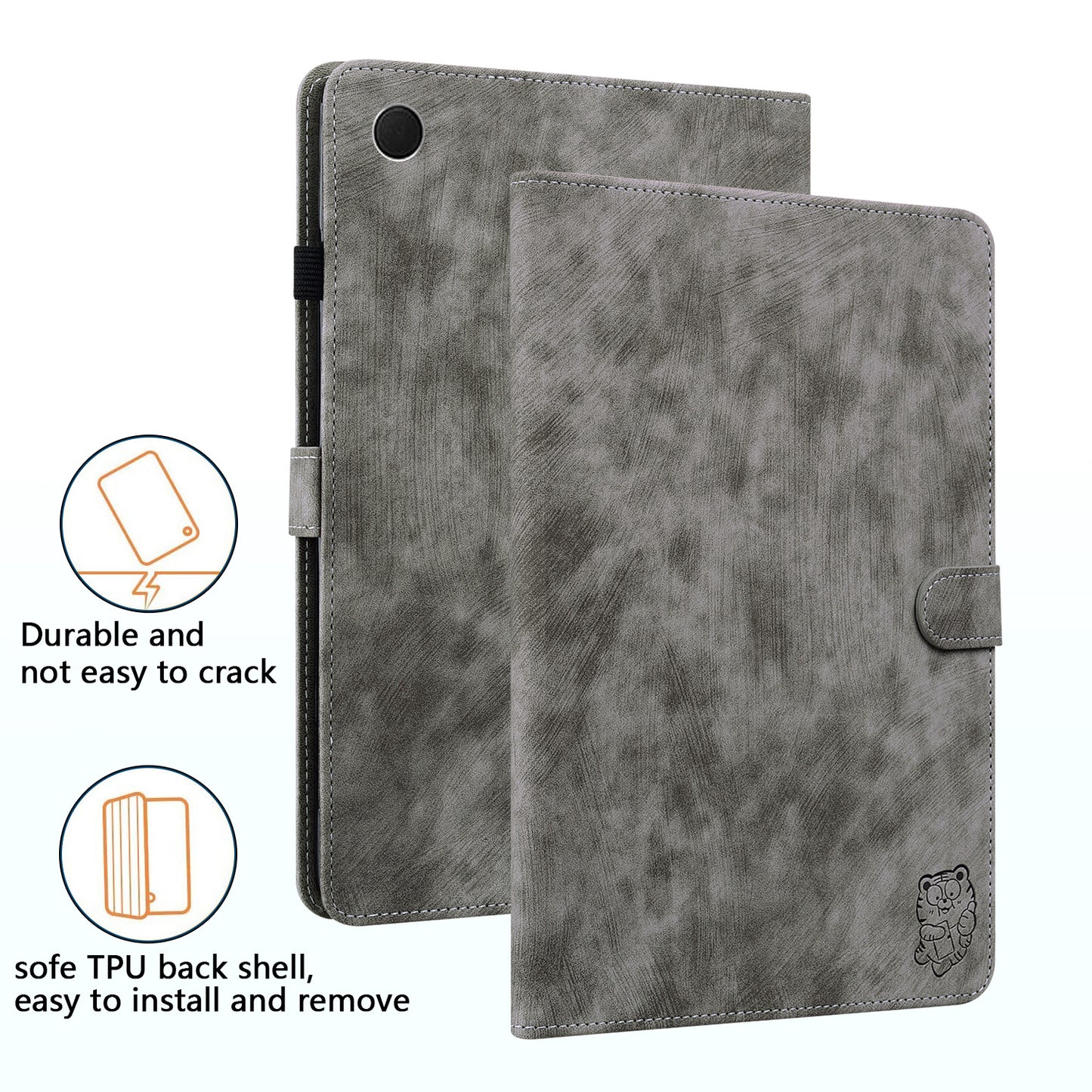 For Samsung Galaxy Tab A9 Leather Cover Cute Tiger Imprint Adjustable Stand Tablet Case