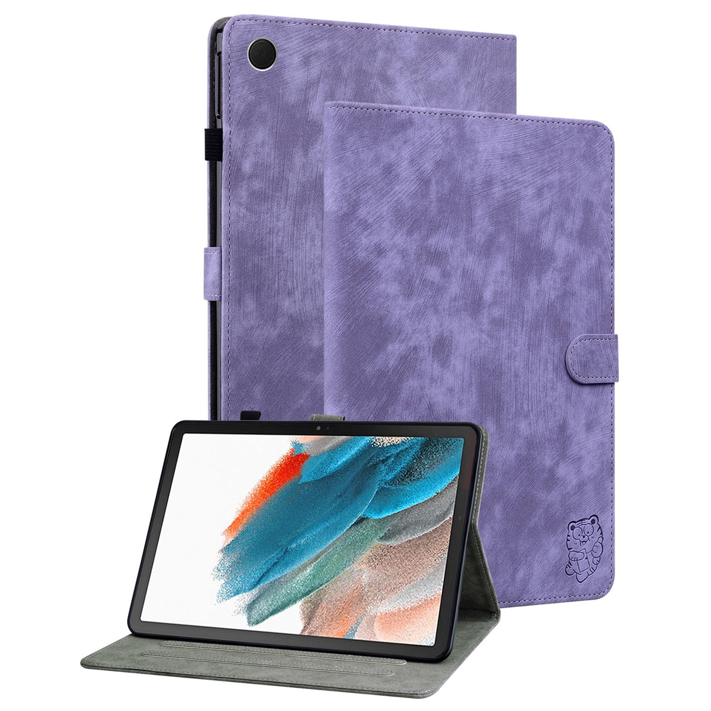 For Samsung Galaxy Tab A9 Leather Cover Cute Tiger Imprint Adjustable Stand Tablet Case