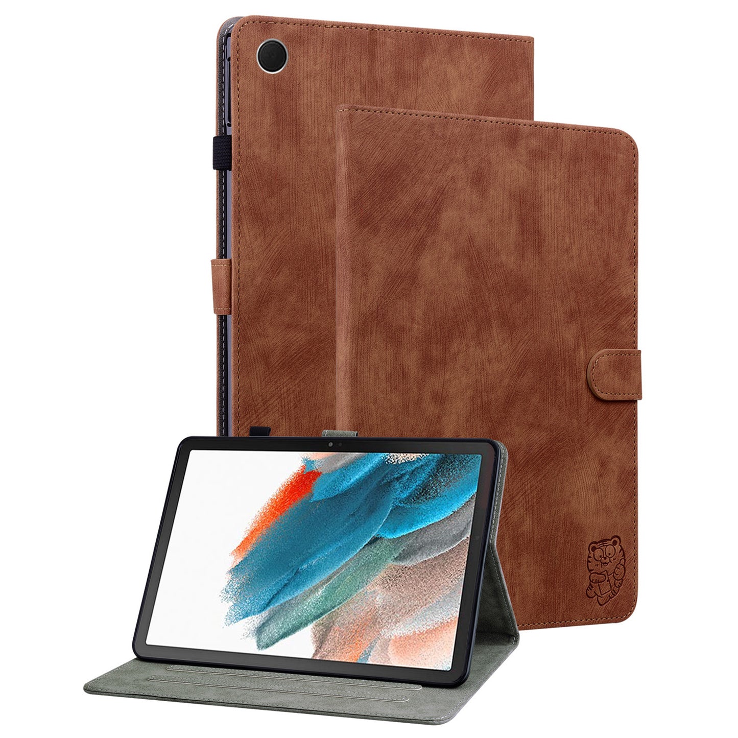 For Samsung Galaxy Tab A9 Leather Cover Cute Tiger Imprint Adjustable Stand Tablet Case