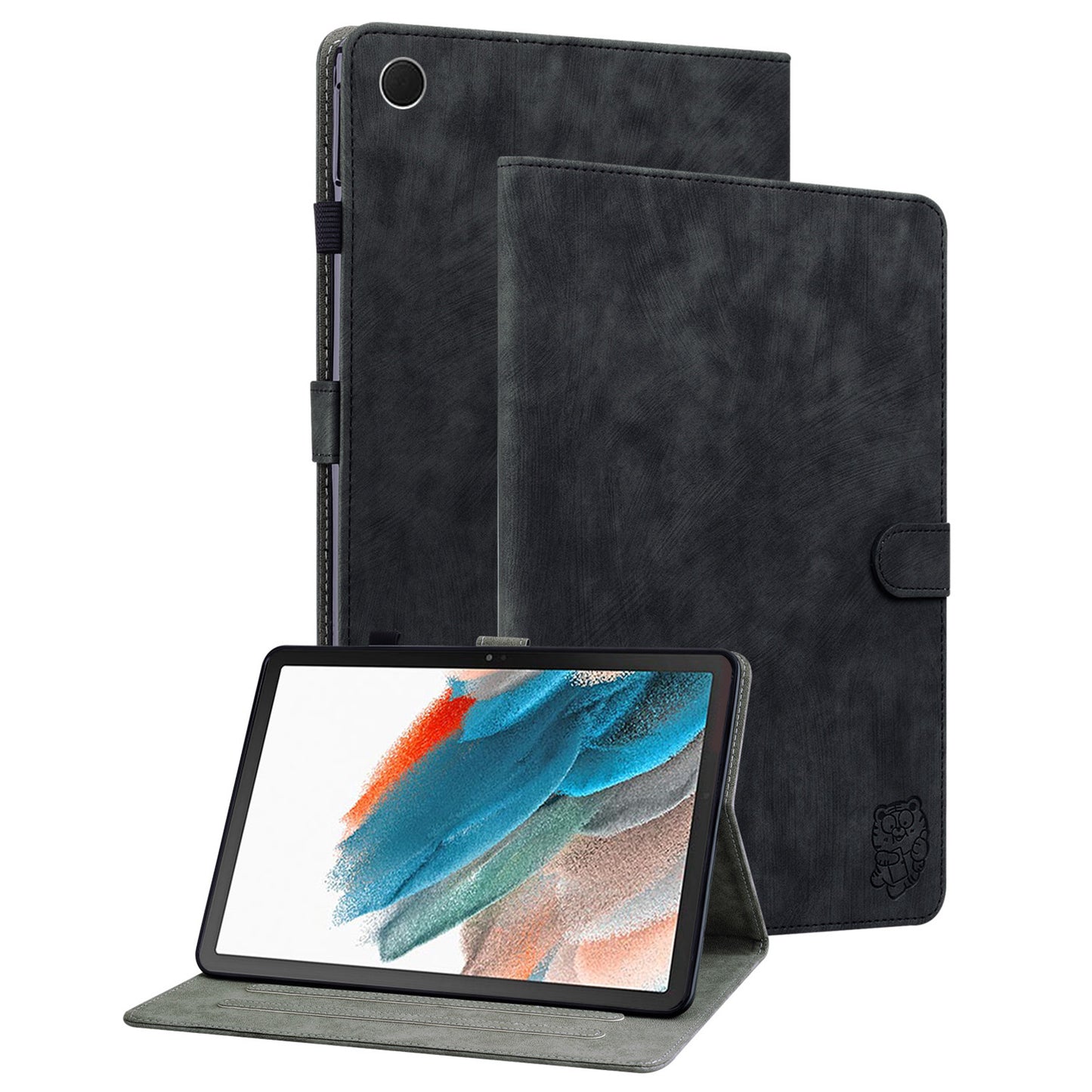 For Samsung Galaxy Tab A9 Leather Cover Cute Tiger Imprint Adjustable Stand Tablet Case